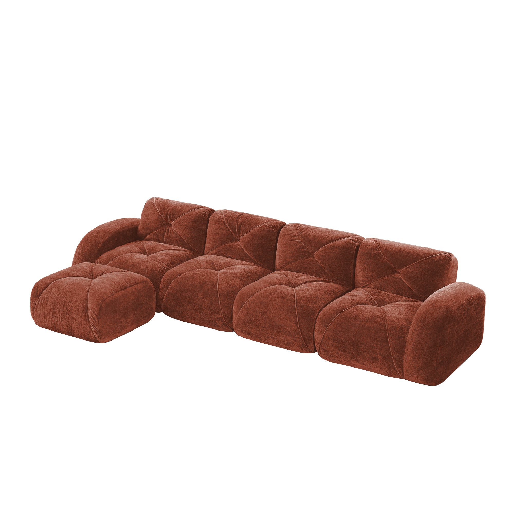 Aven 141" Modular Velvet Cloud L-Shaped Sectional Sofa with Ottoman and Curved Armrests