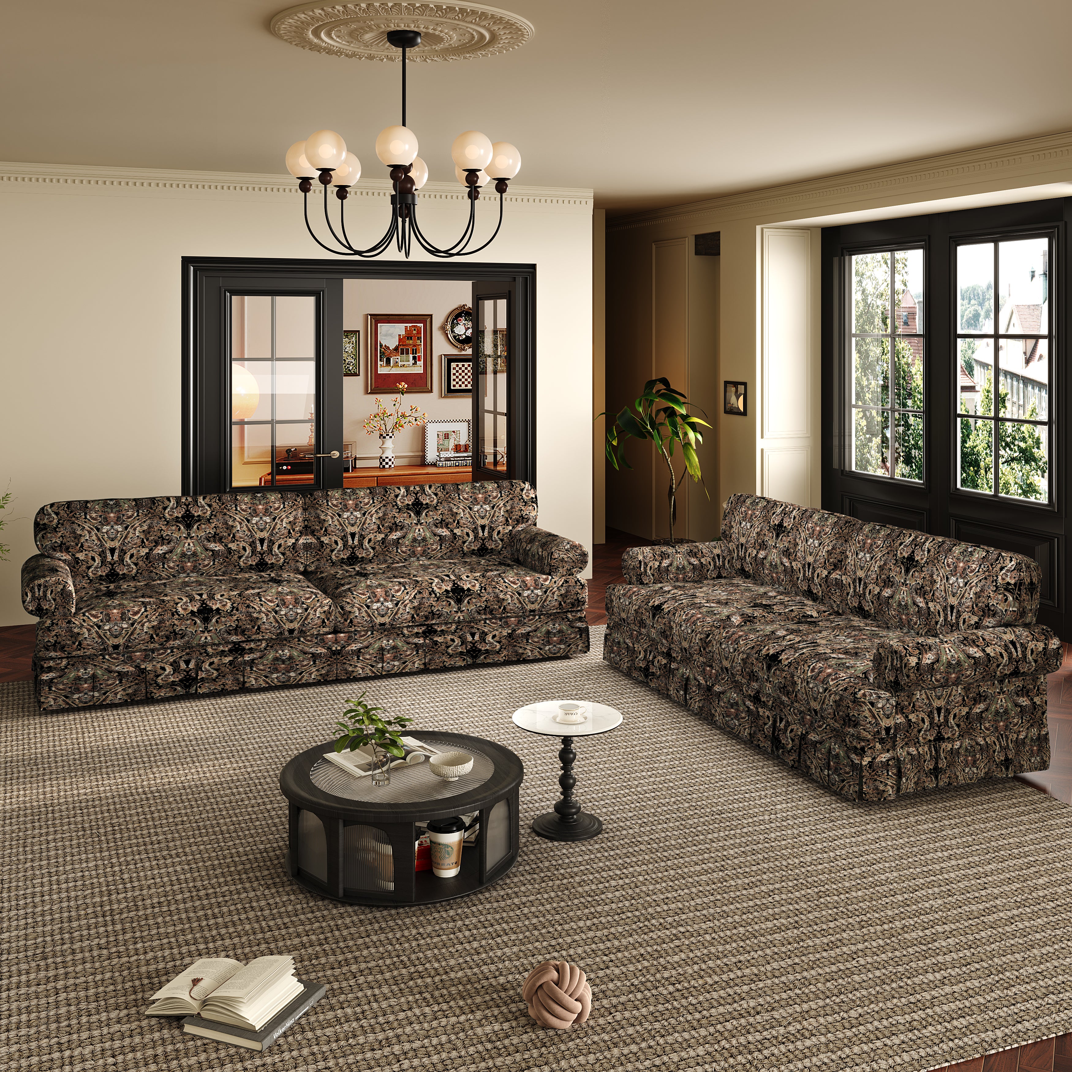 Livonia Oxford Fabric Comfortable Sofa Set with 3-Seater Sofa and 7-Seater Sofa