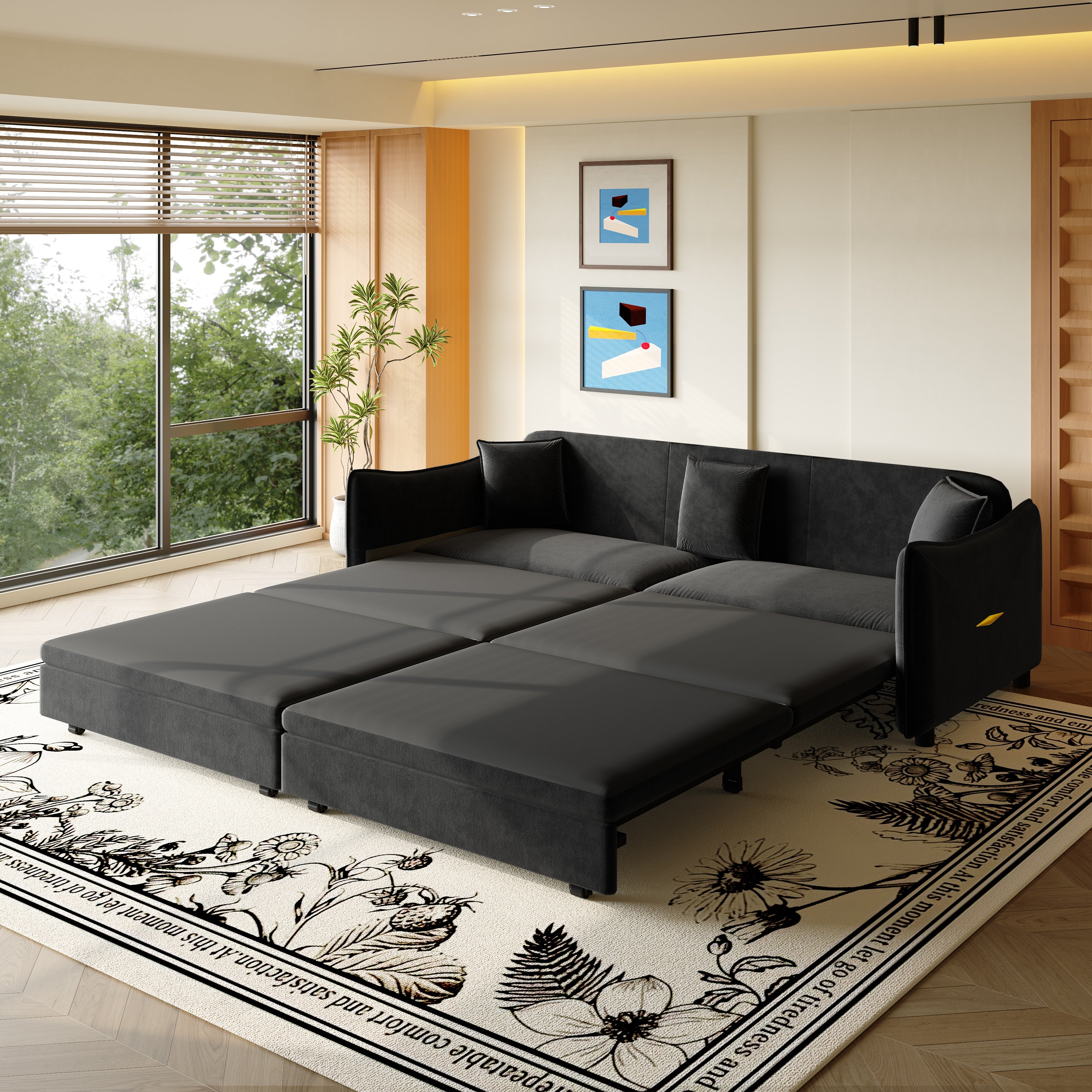 Hesperia 82" Modular Velvet 3-in-1 Convertible Sofa Bed with Pillows