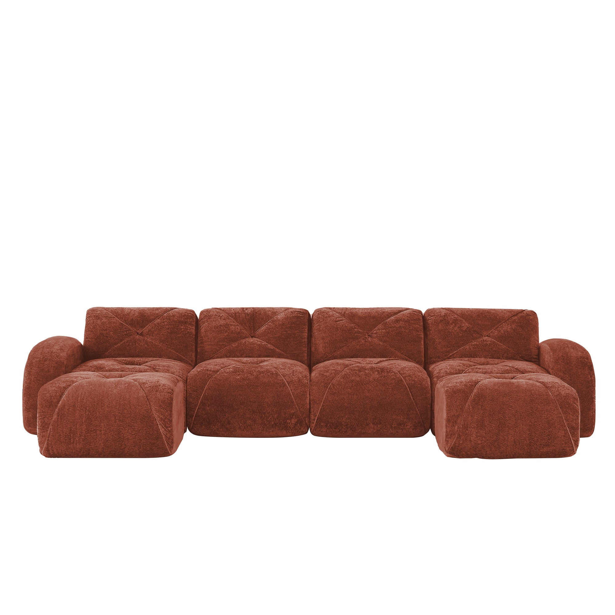 Aven 141" Modular Velvet Cloud U-Shaped Sectional Sofa with Ottomans and Curved Armrests