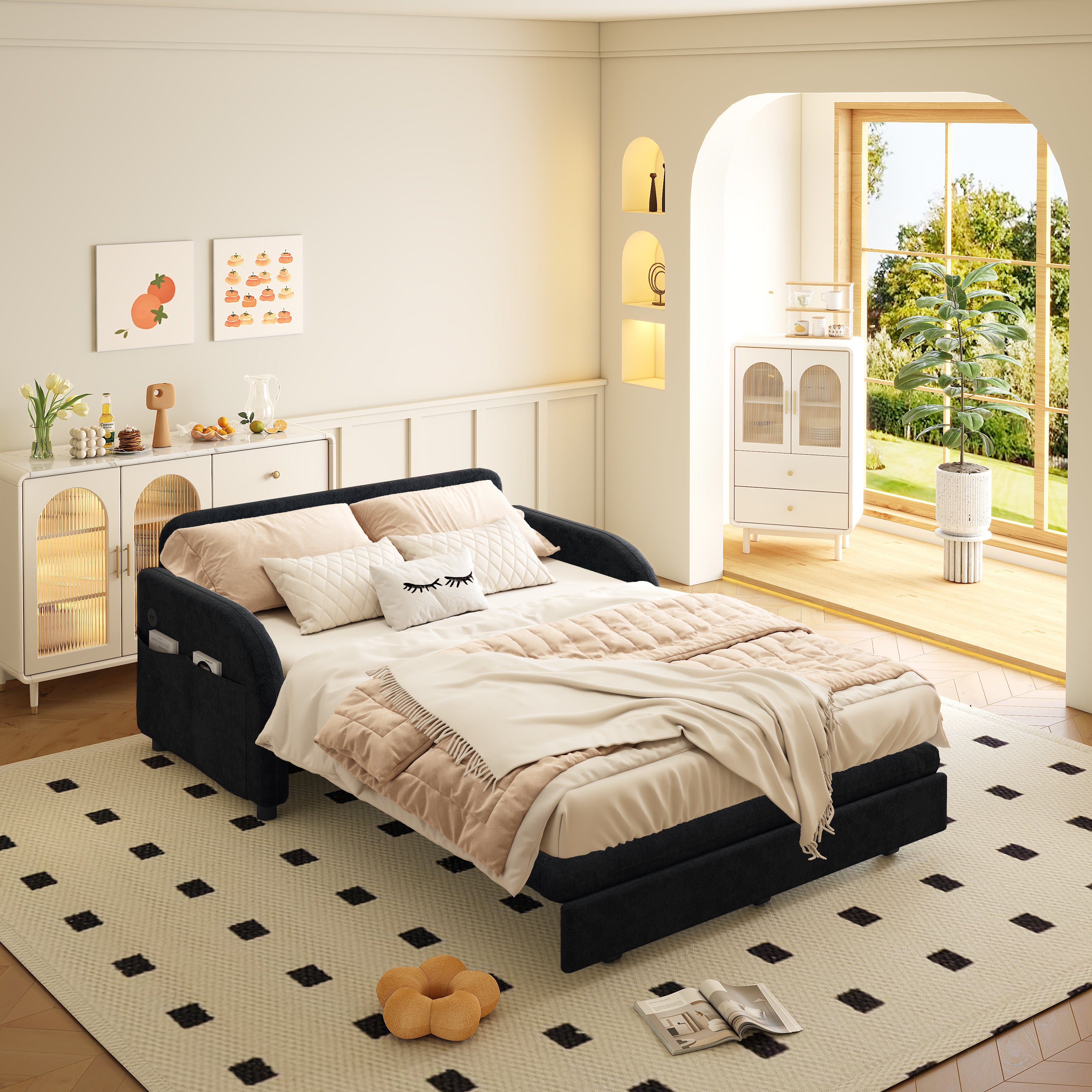 Layton 52" Upholstered Pull-Out Sleeper Sofa with Side Pocket and USB Port