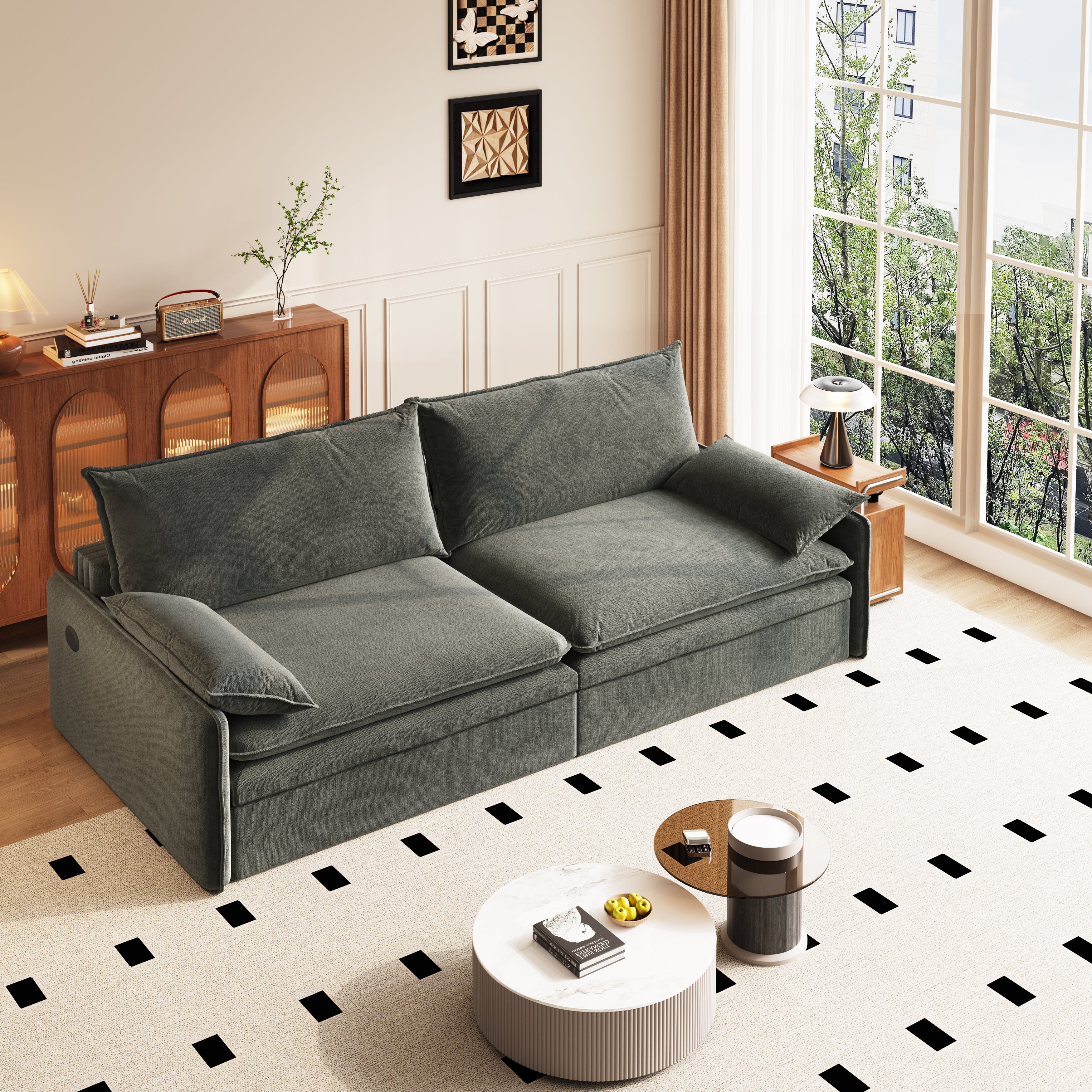 Burbank 81" Chenille Convertible 4-Seat Sleeper Sofa Bed with Storage and Charging Port