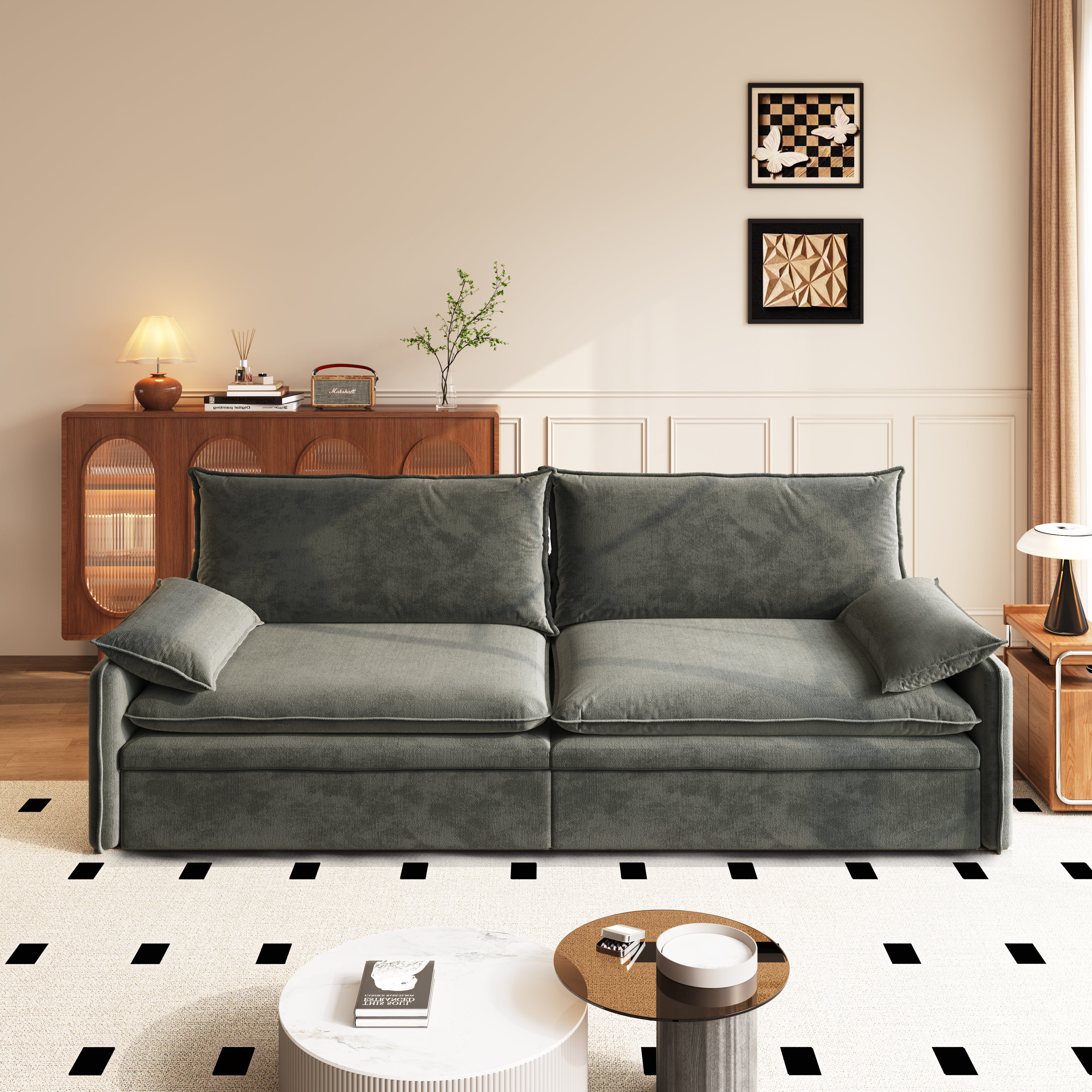 Burbank 81" Chenille Convertible 4-Seat Sleeper Sofa Bed with Storage and Charging Port