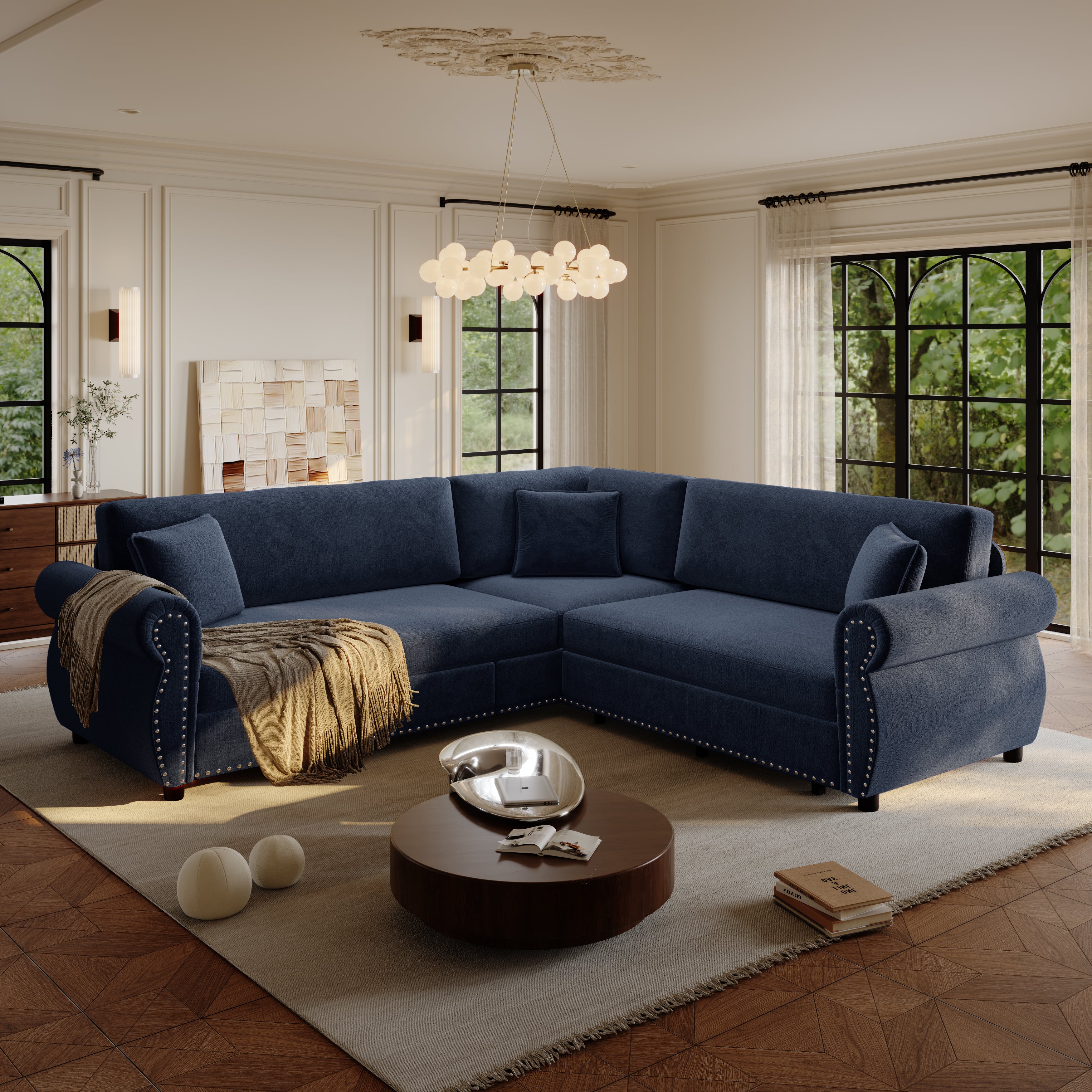 Buffalo 88" Chenille L-Shaped Sectional Sleeper Sofa