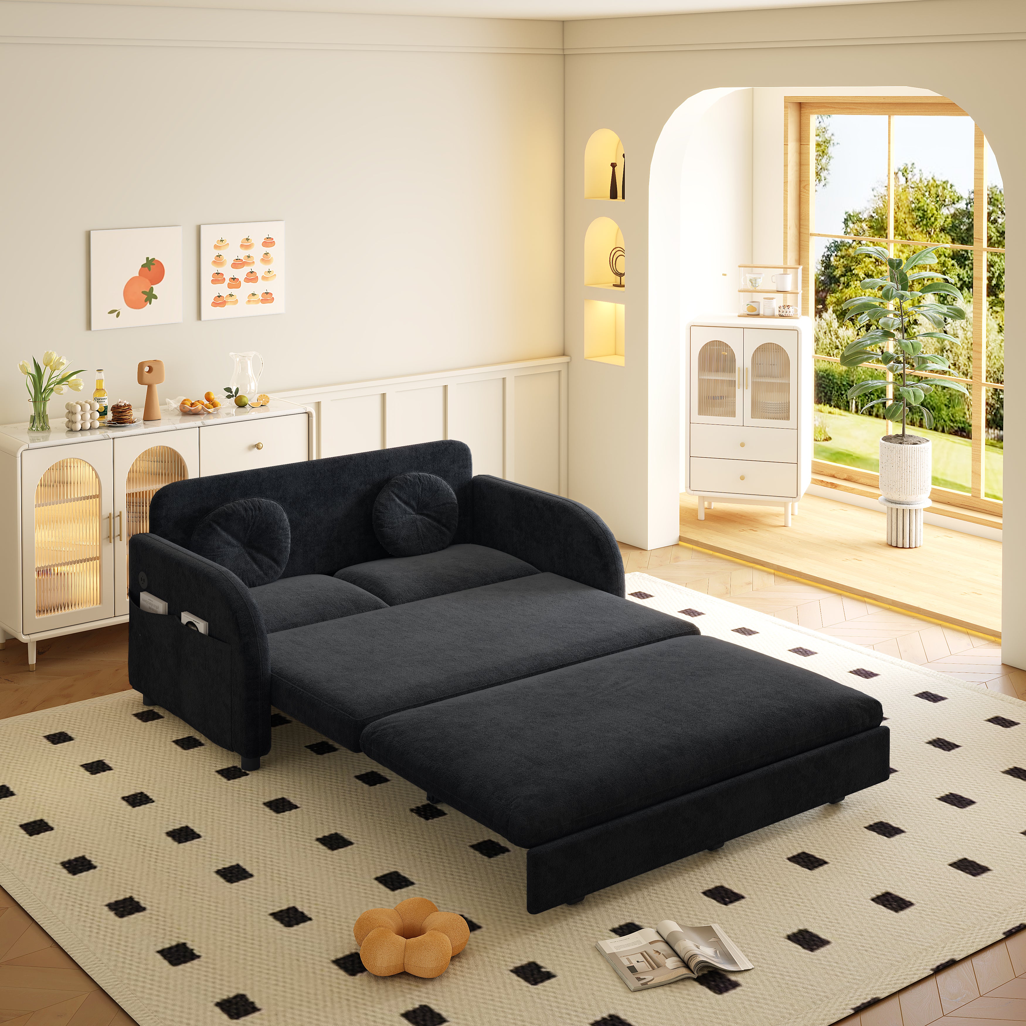 Layton 52" Upholstered Pull-Out Sleeper Sofa with Side Pocket and USB Port