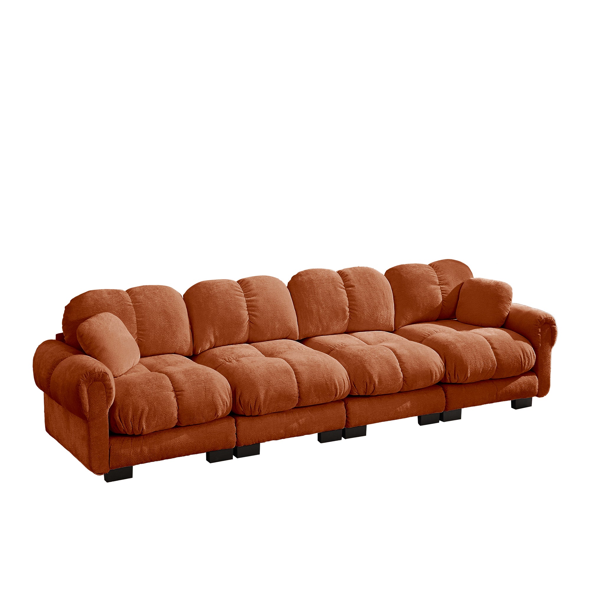 Fairmont 132" 4-Seater Quilted Chenille Modular Sofa with Throw Pillows
