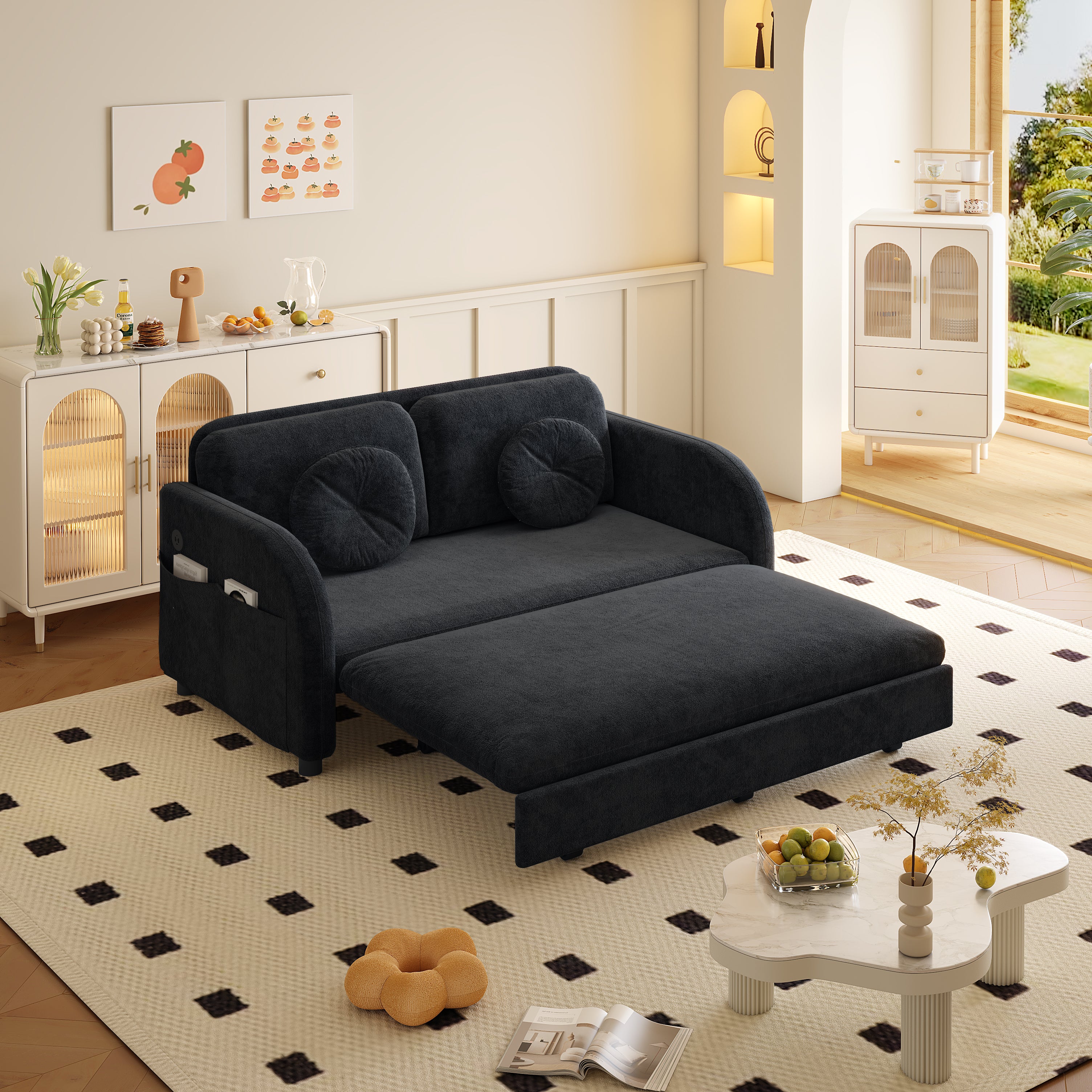 Layton 52" Upholstered Pull-Out Sleeper Sofa with Side Pocket and USB Port