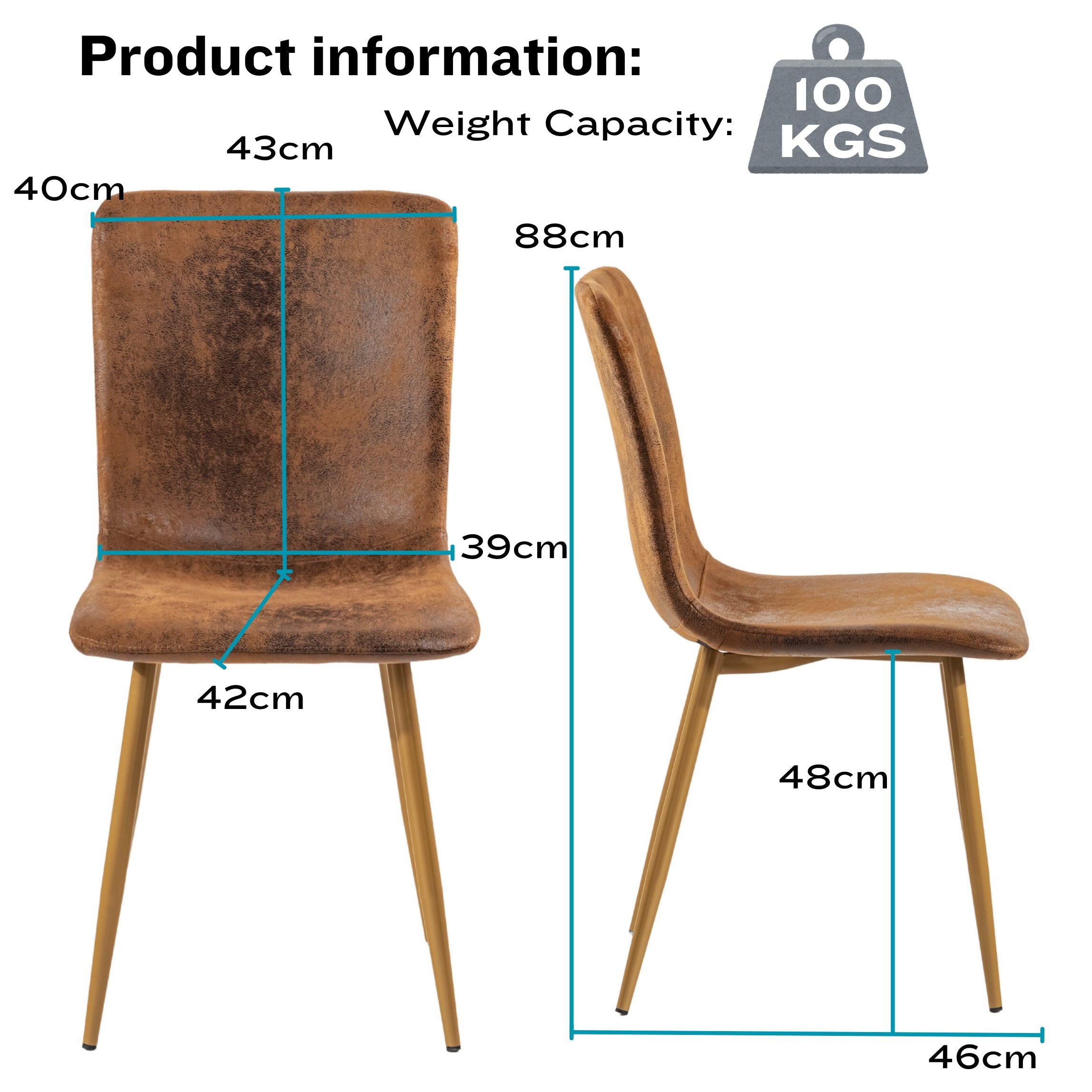Scargill Suede Upholstered Dining Chairs with Gold Metal Legs Set of 2