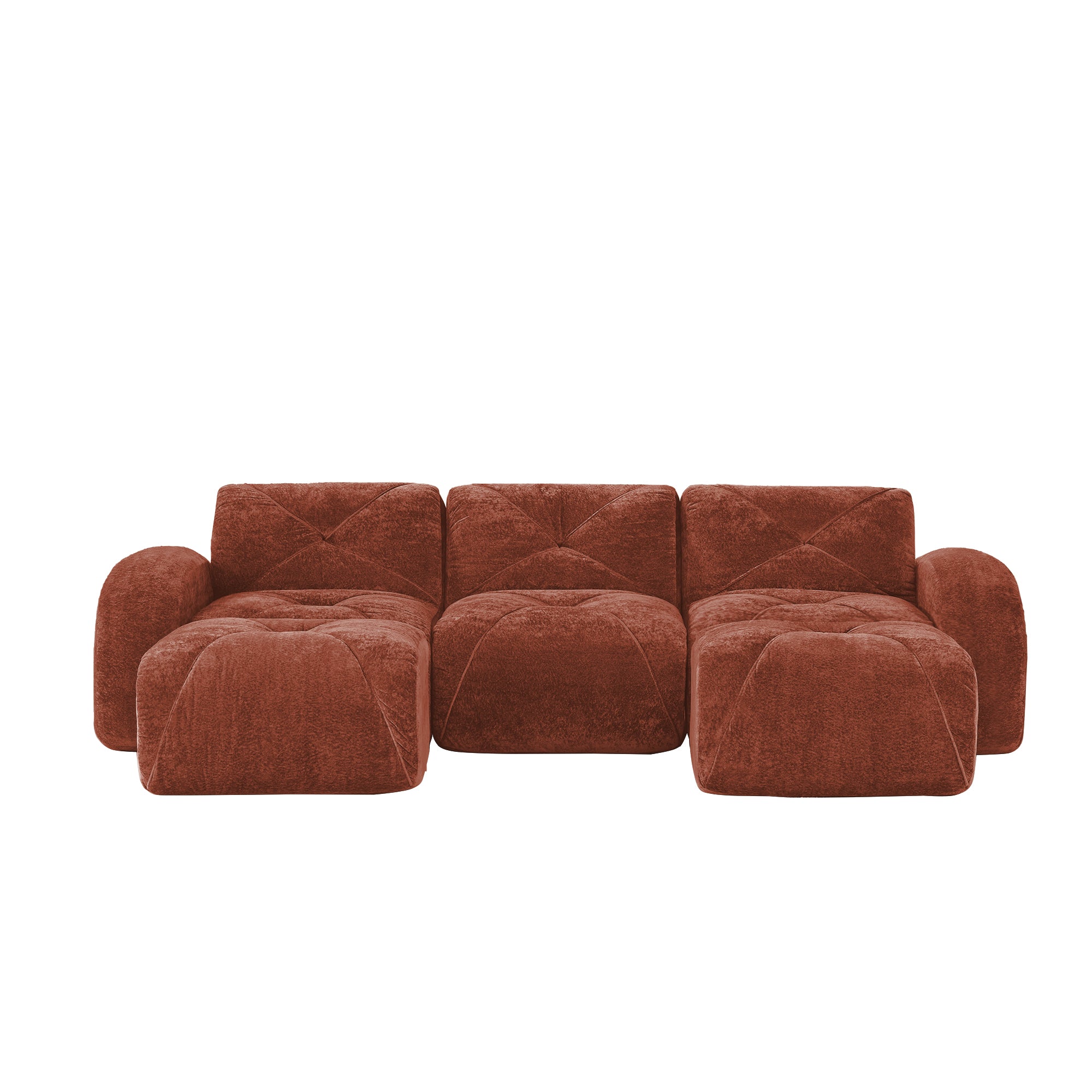 Aven 111" Modular Velvet Cloud U-Shaped Sectional Sofa with Ottomans and Curved Armrests