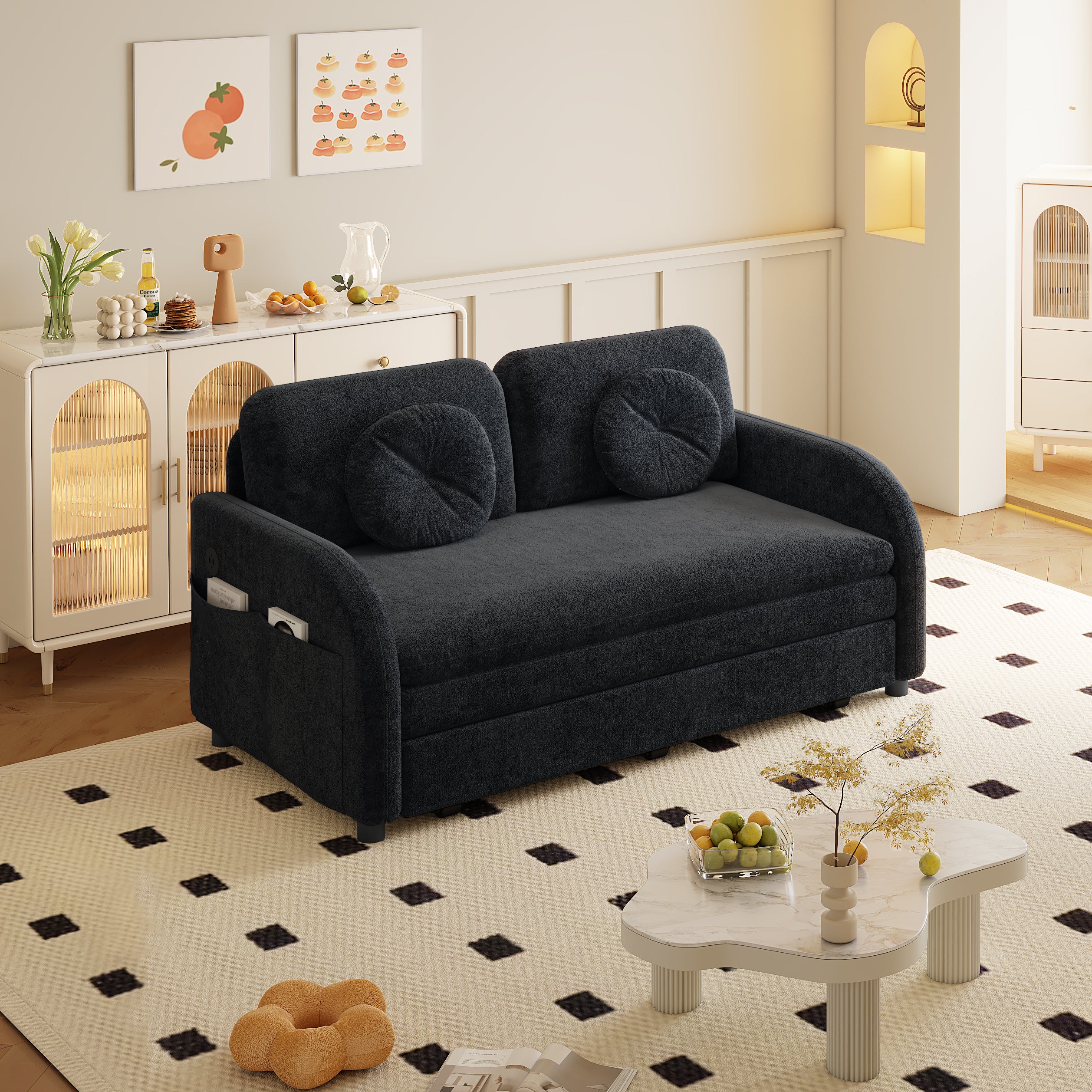 Layton 52" Upholstered Pull-Out Sleeper Sofa with Side Pocket and USB Port