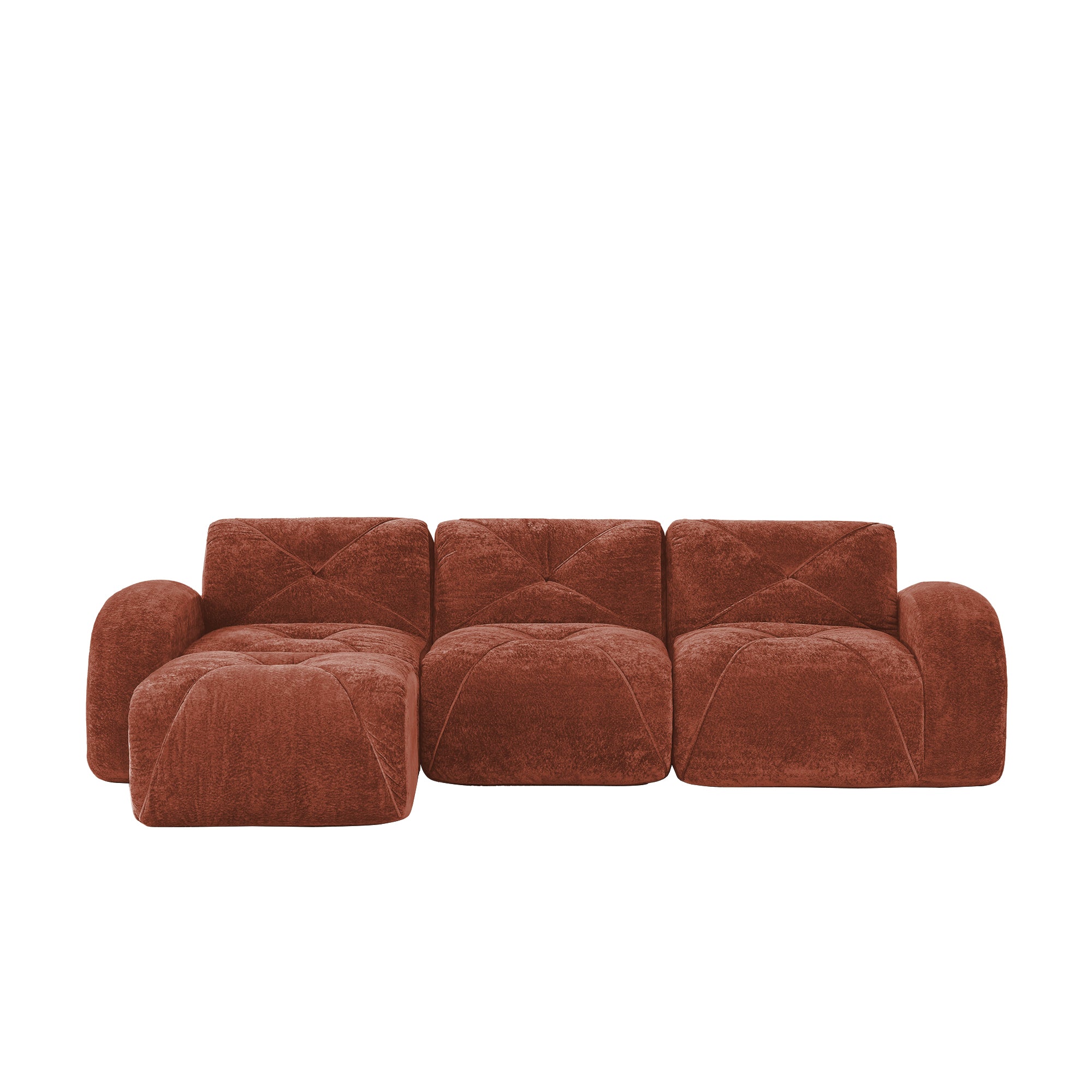 Aven 111" Modular Velvet Cloud L-Shaped Sectional Sofa with Movable Ottoman