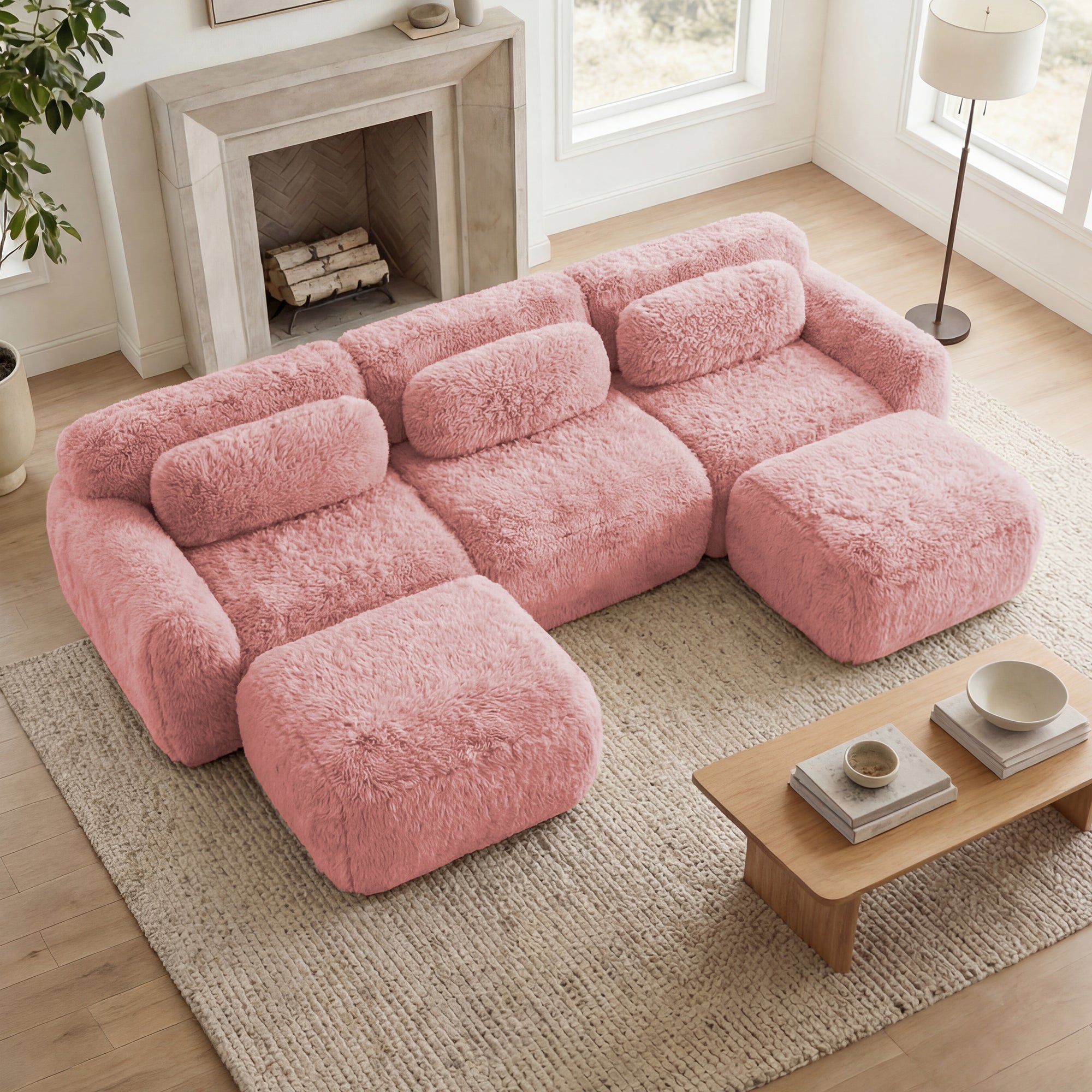 Durham 115" Modular Plush U-Shaped sectional Sofa with Chaise and High-Density Sponge