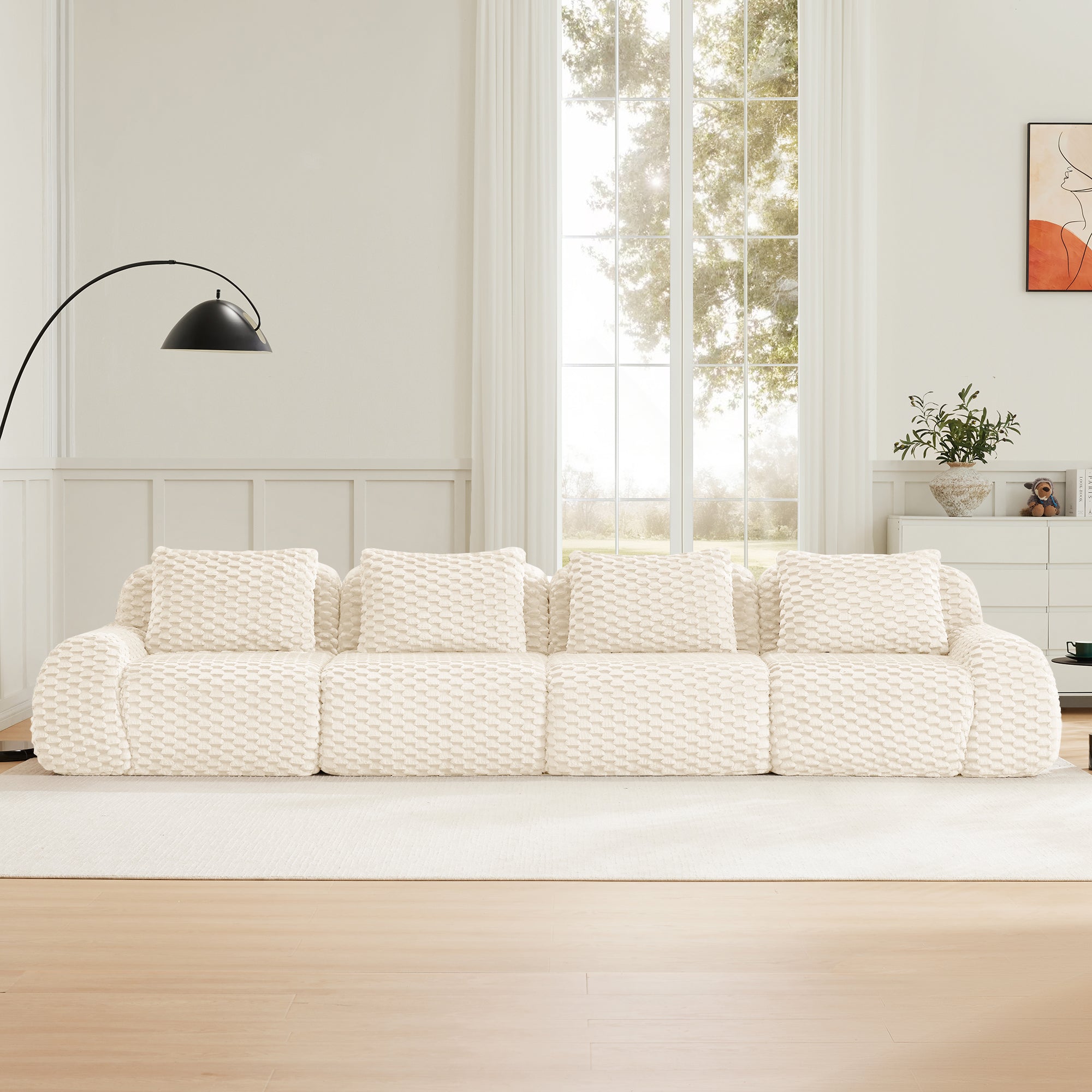 Olathe 146" Modular Flannelette Fabric 4-Seater Sofa with Deep Seat