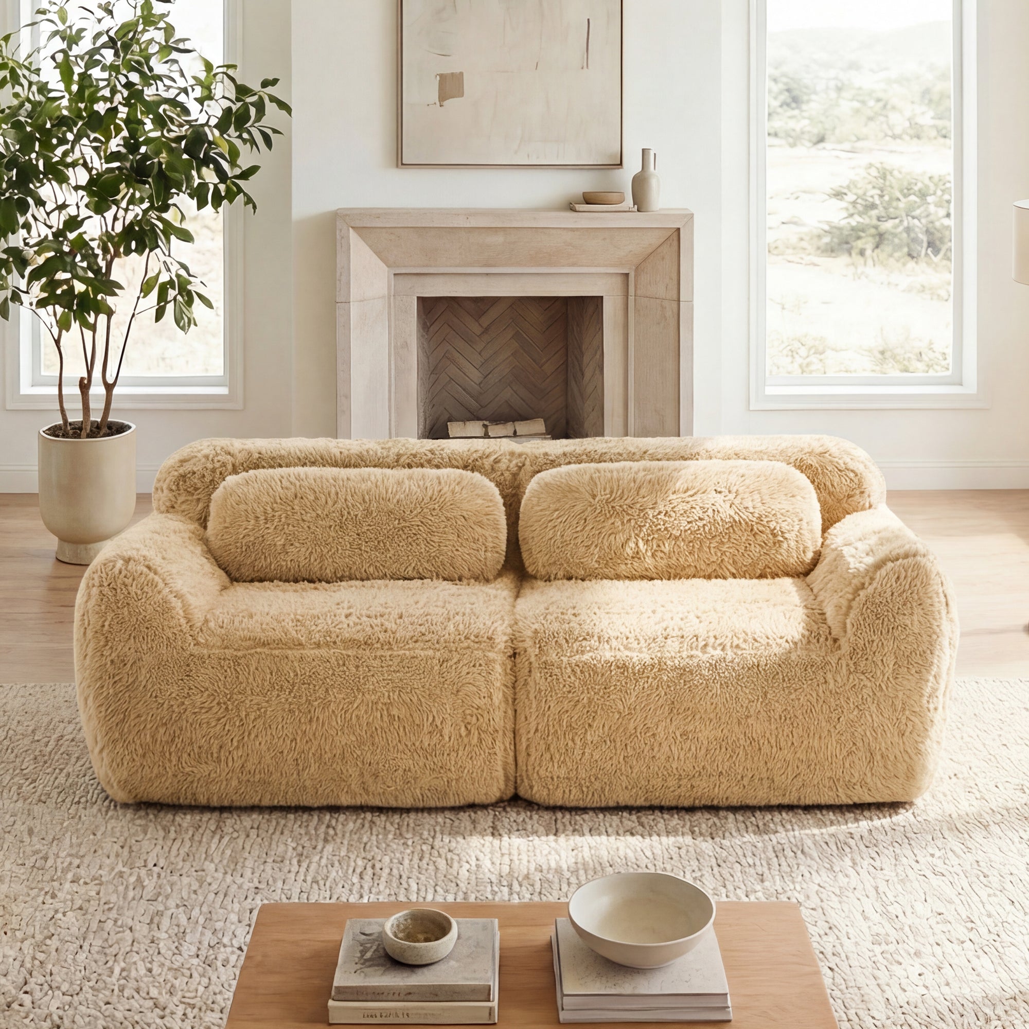 Durham 80" Modular Chenille 2-Seater Sofa with Soft Fluffy Plush Fabric and High-Density Sponge