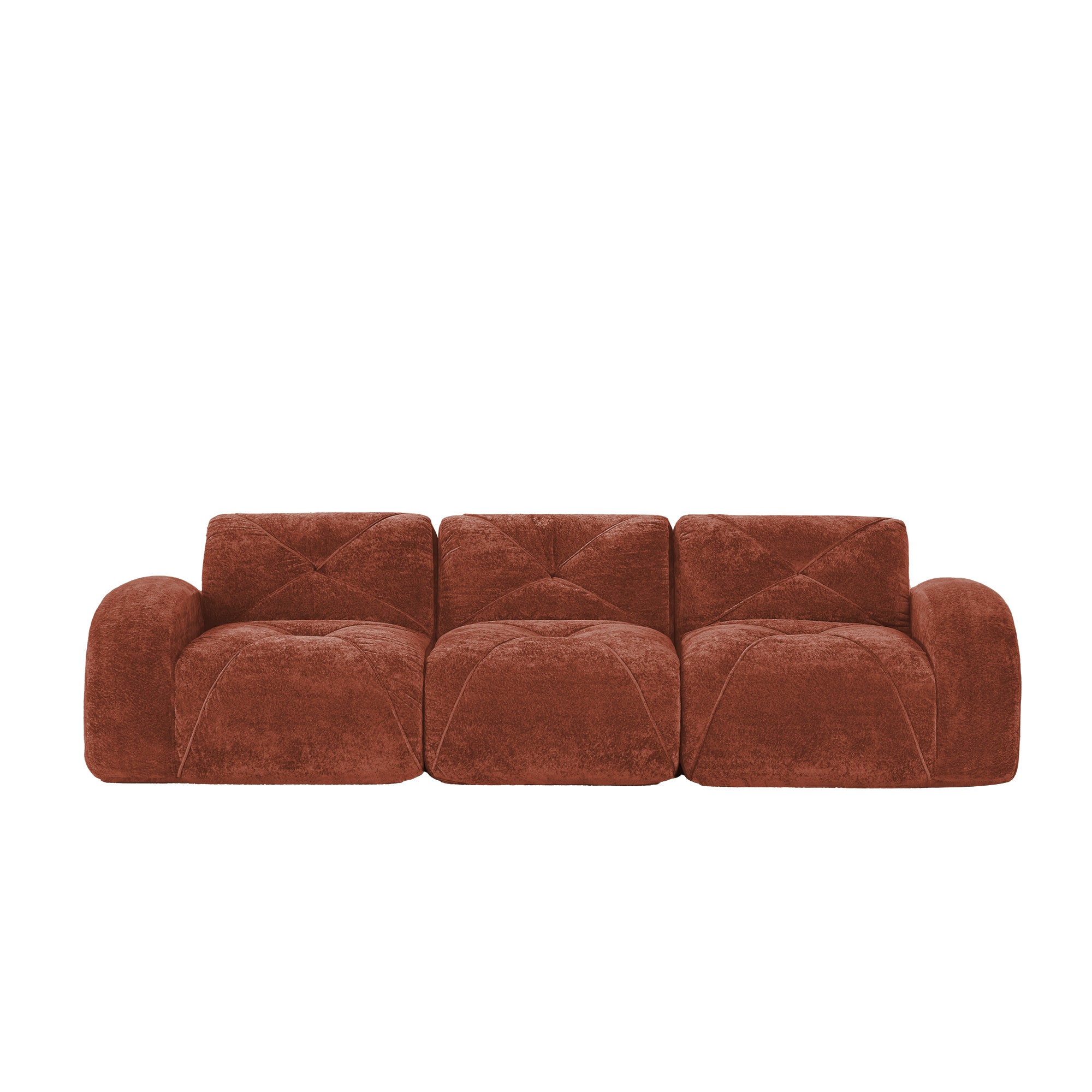 Aven 110" Modular Velvet Cloud 3-Seater Sofa with Curved Armrests