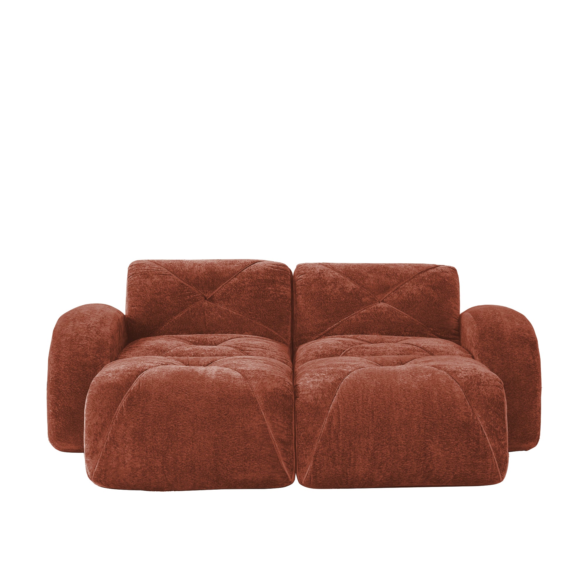 Aven 80" Modular Velvet Cloud Loveseat Sofa with 2 Ottomans and Curved Armrests
