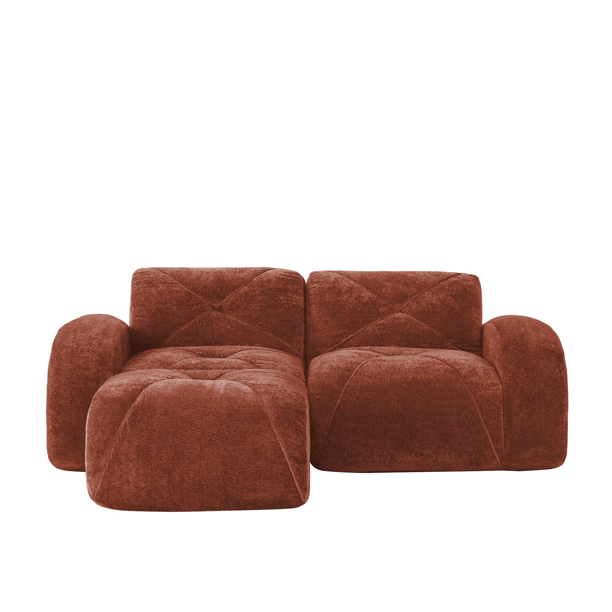 Aven 80" Modular Velvet Cloud L-Shaped Sectional Sofa with Ottoman and Curved Armrests