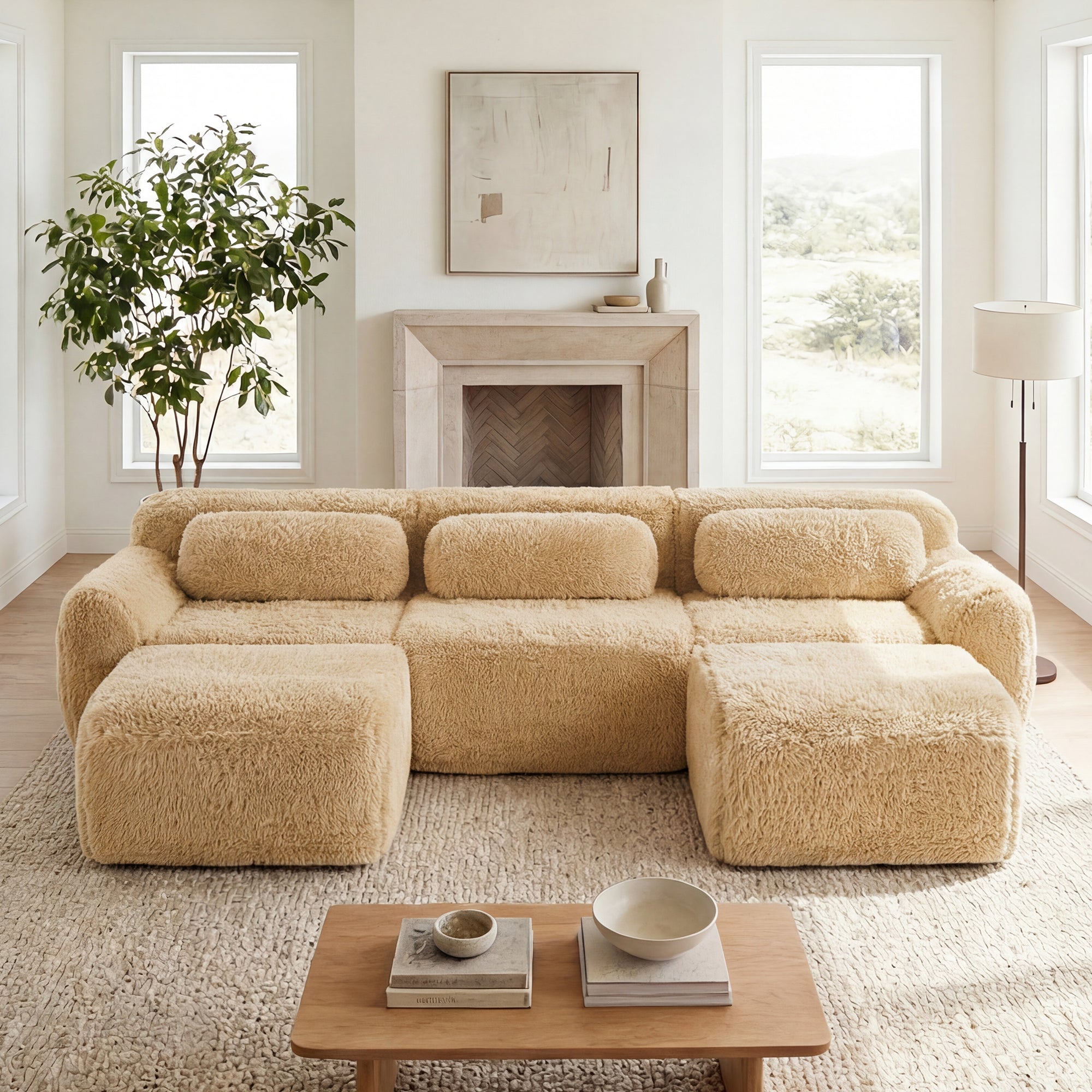 Durham 115" Modular Plush U-Shaped sectional Sofa with Chaise and High-Density Sponge