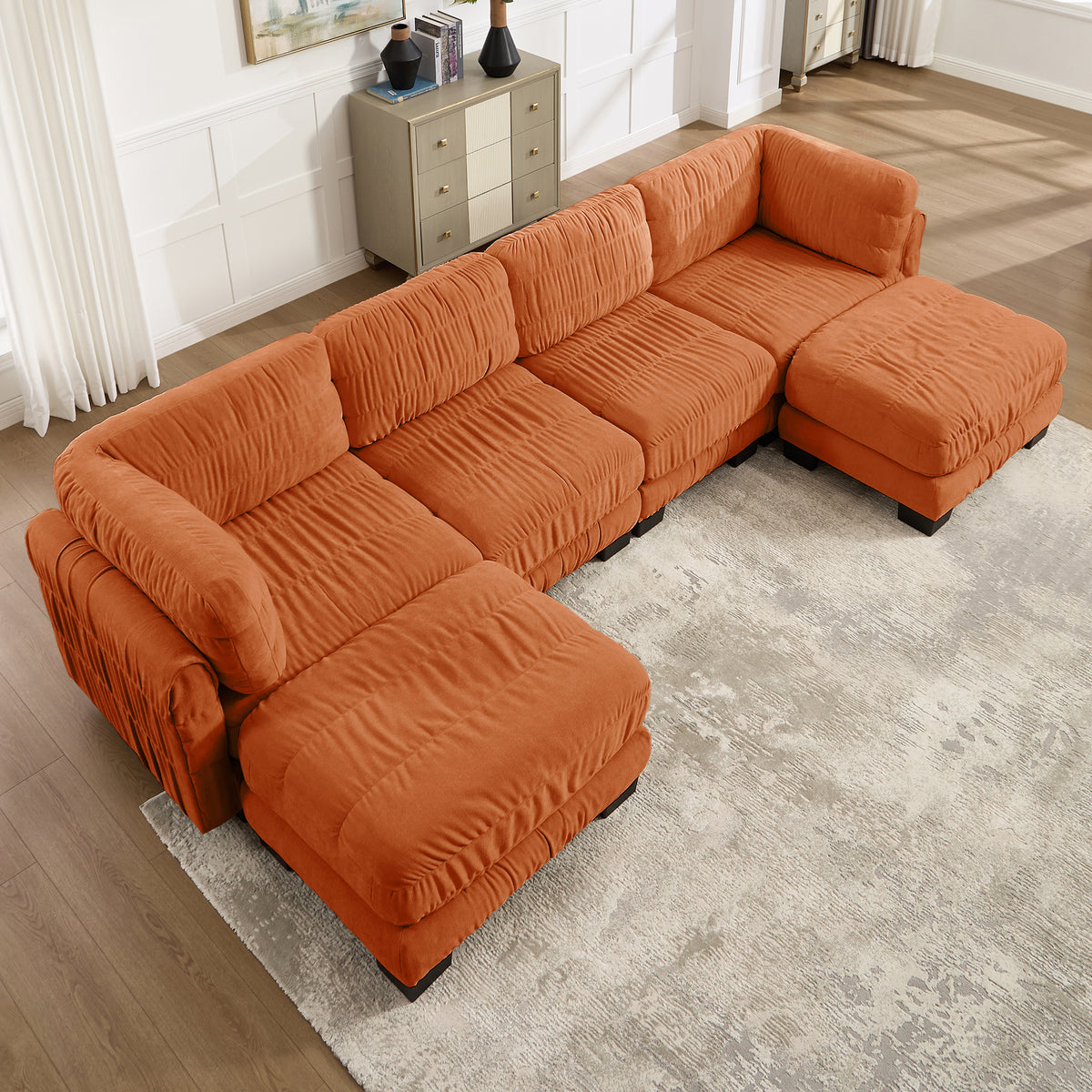 Reston 140" Modular U-Shaped Chenille Sectional Sofa with 2 Ottomans