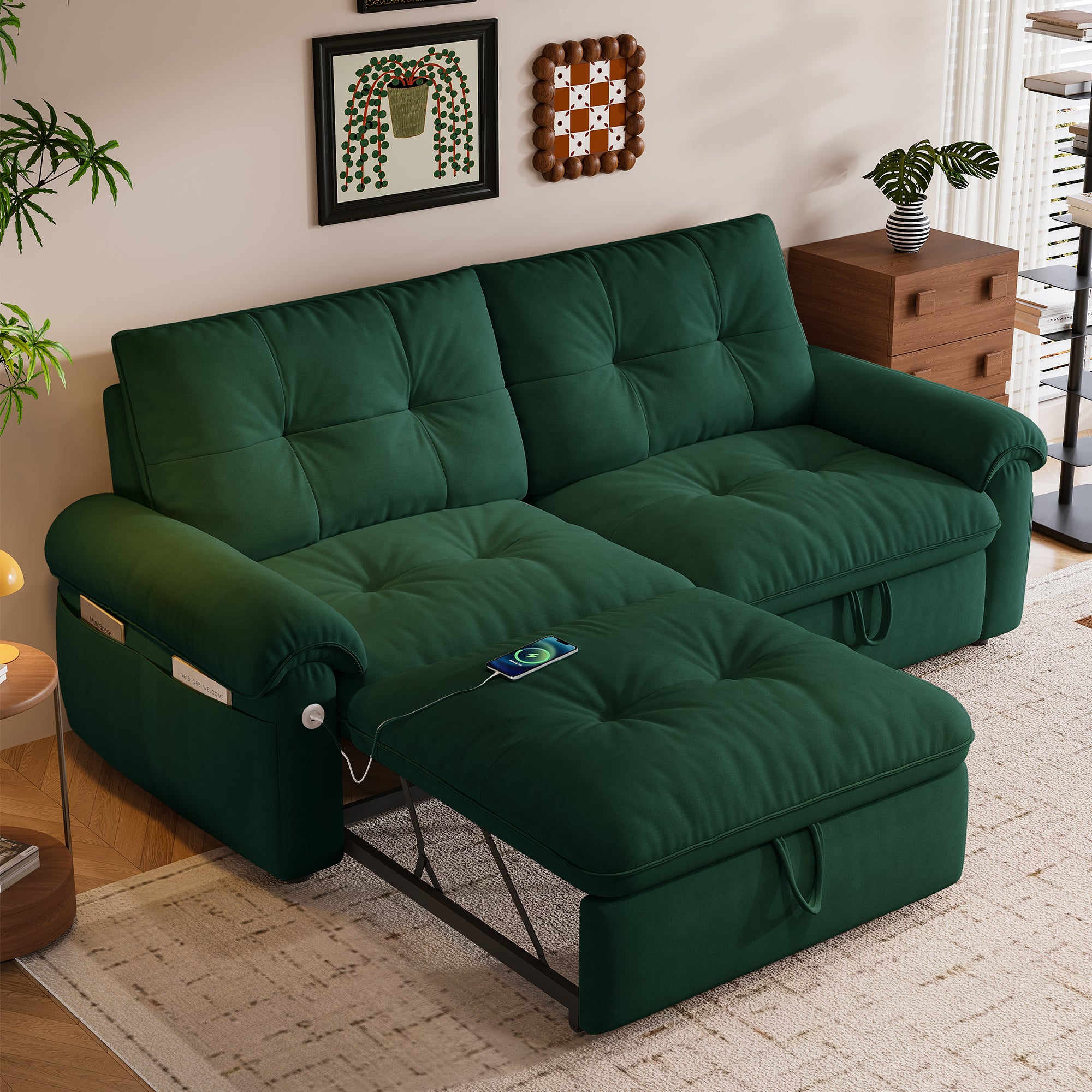 Hillcrest 77" Convertible Sofa Bed with Adjustable Backrest and Side Pockets