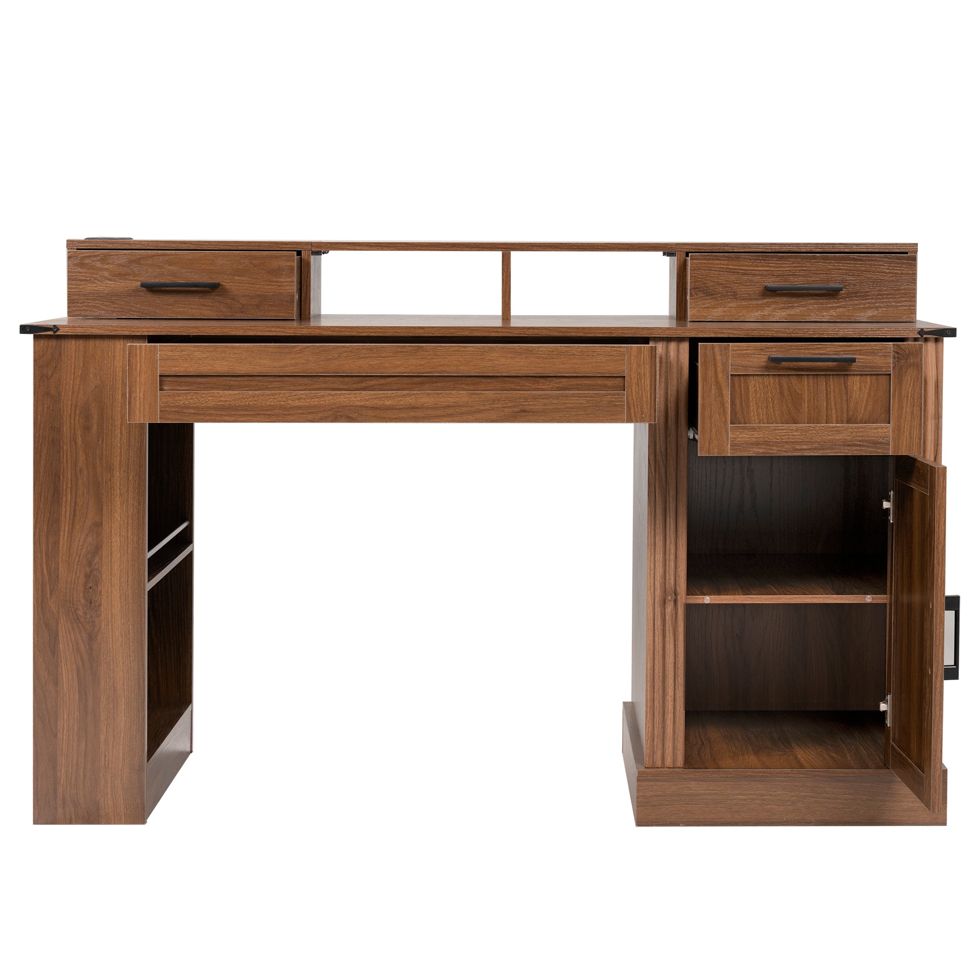 Kova 55" Farmhouse Office Desk with Storage Cabinet, Keyboard Tray and Charging Station