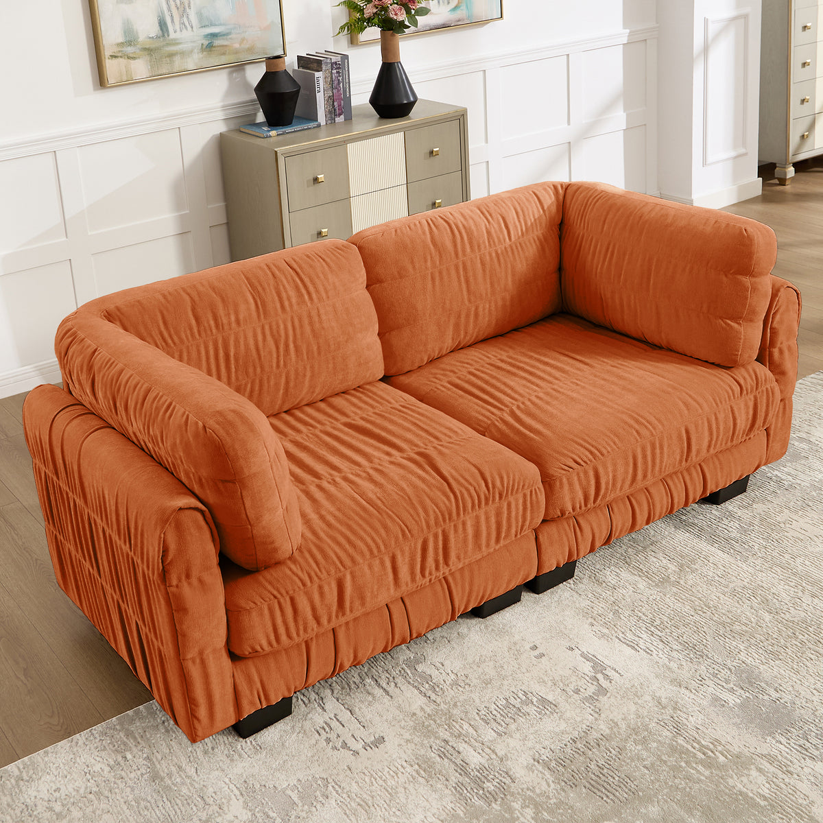 Reston 79" Modular Chenille Loveseat Sofa with Ruched Detailing
