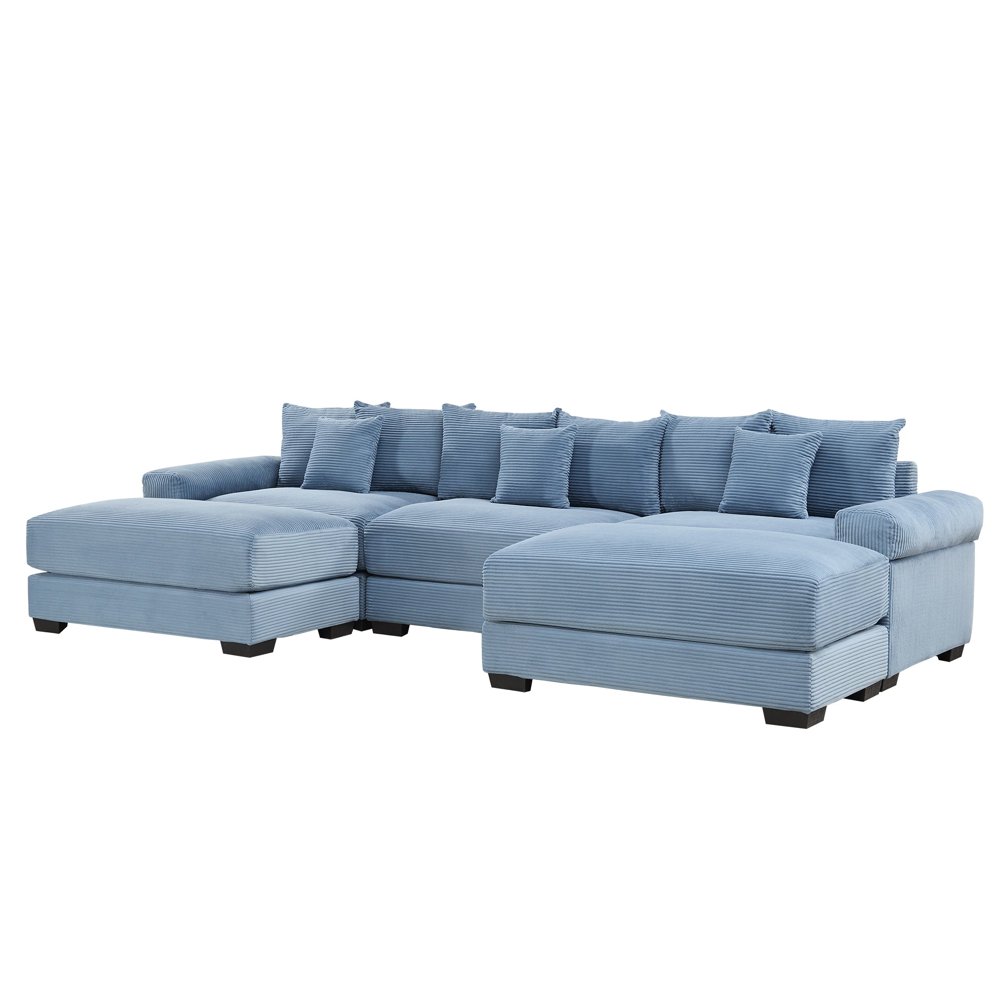 Albany 130" Modular Corduroy Cloud U-Shaped Sectional Sofa with Ottomans