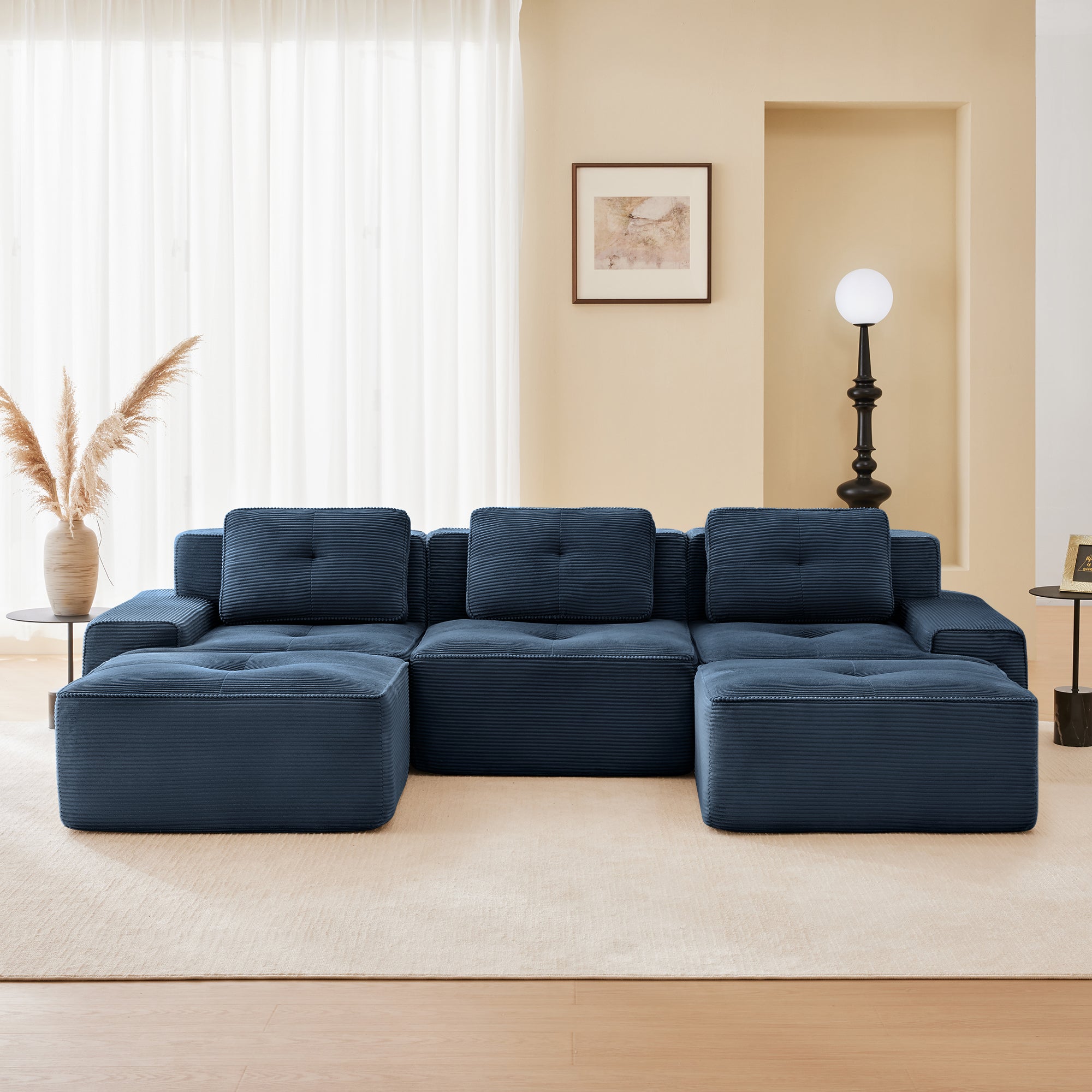 Racine 117" Modular Corduroy Fabric U-Shaped Sectional Sofa with Deep Seat and Movable Ottoman