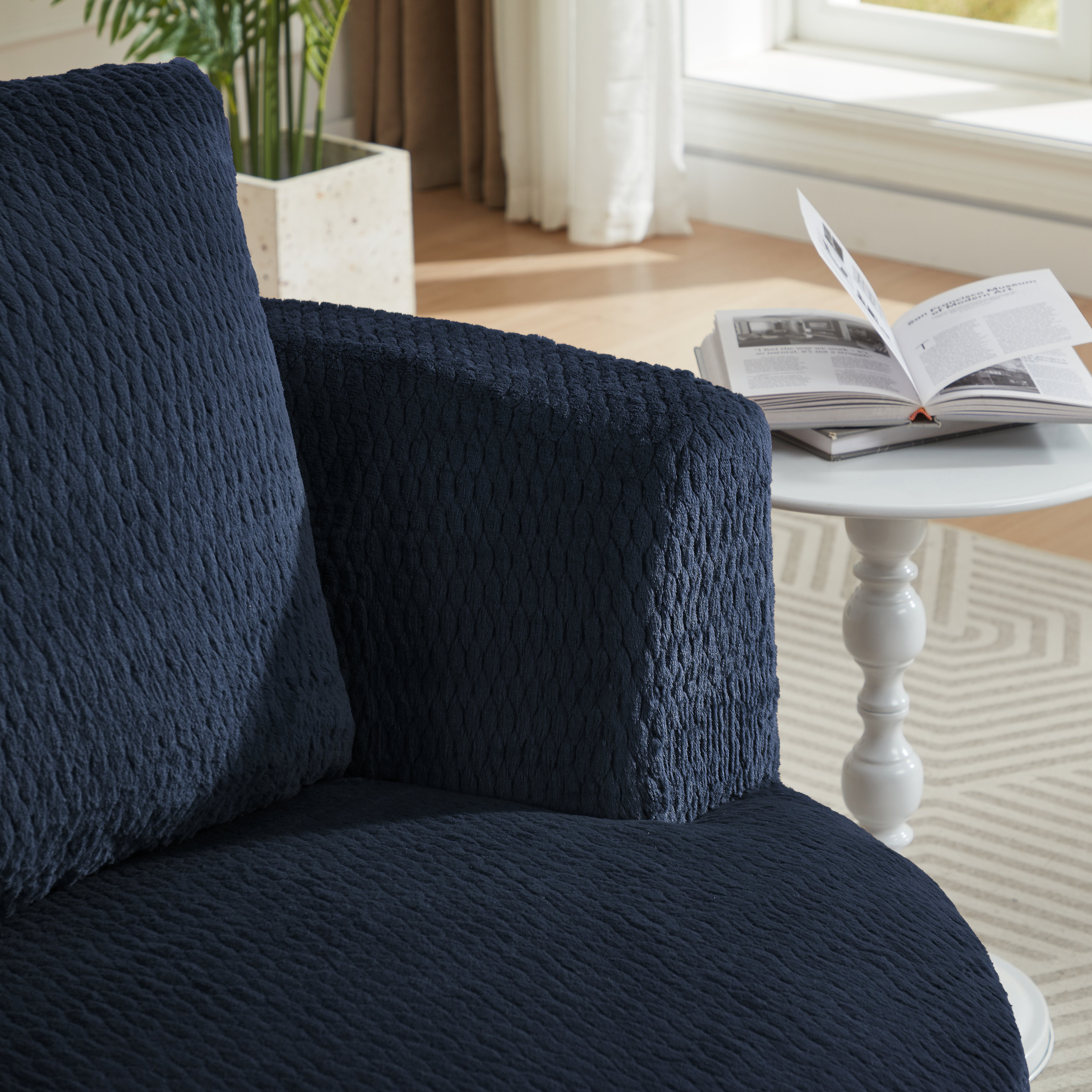 1-Pack Dark Blue Swivel Accent Chair, Modern Comfort Armchair with Faux Fur, 360° Rotation, Plush Sponge & Pocket Spring Support, Stylish Space-Saving Furniture for Living Room, Office, Apartment, Easy Assembly, Durable Wooden Base