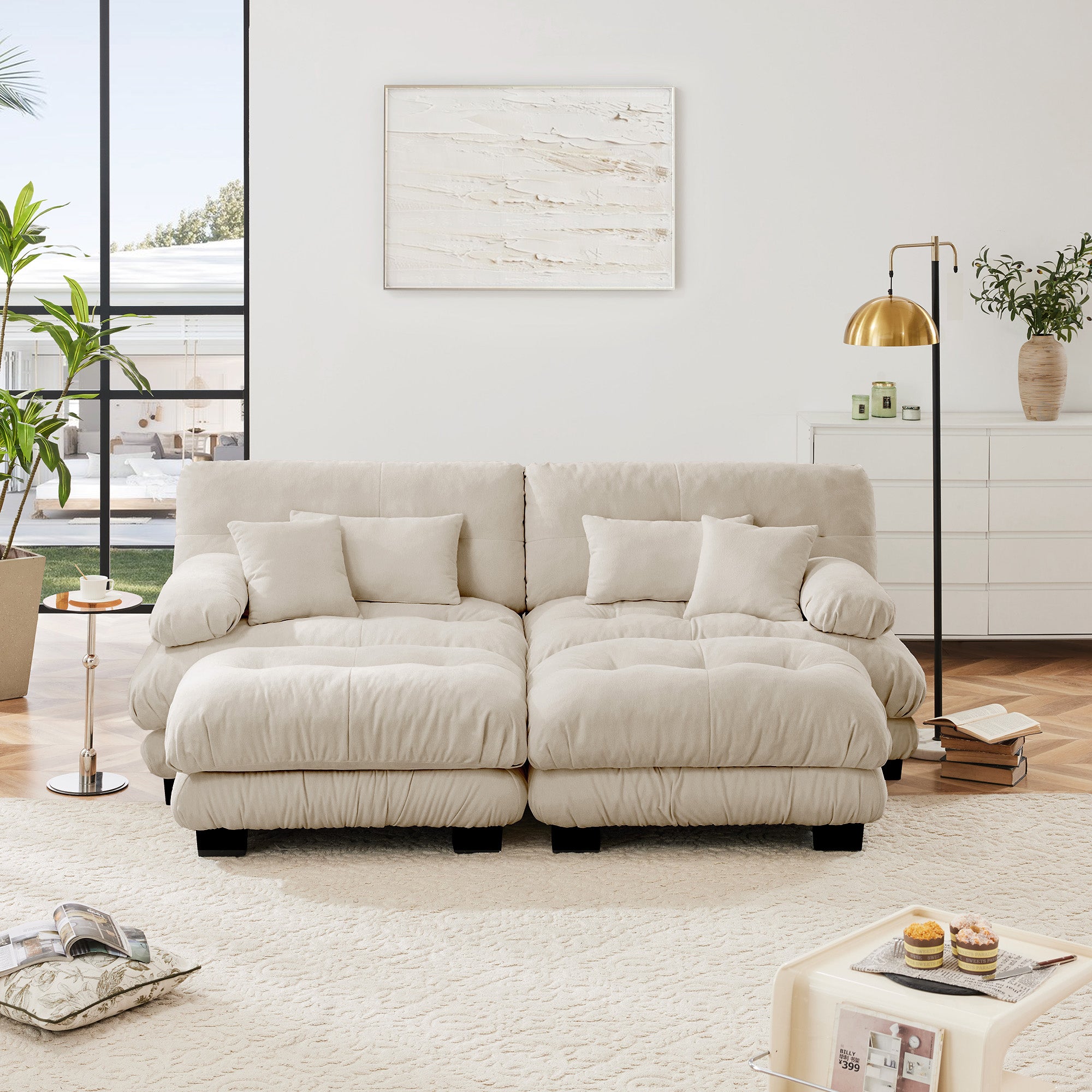 Monterey 94" Modular Chenille Cloud Sofa with 2 Ottomans and Bolstered Armrests