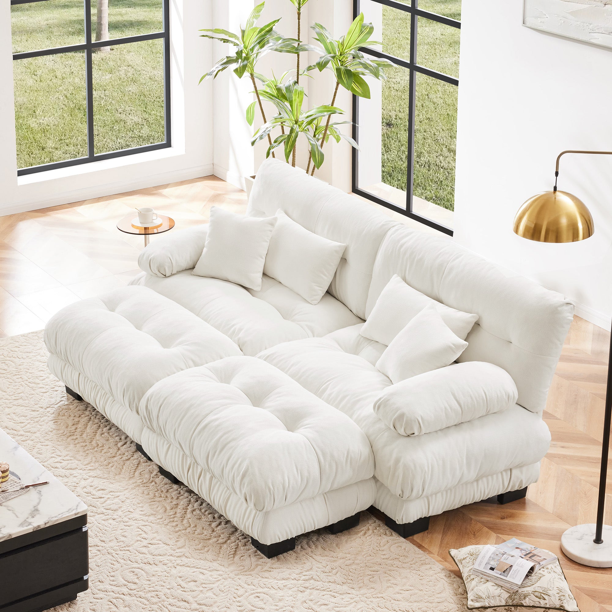 Monterey 94" Modular Chenille Cloud Sofa with 2 Ottomans and Bolstered Armrests
