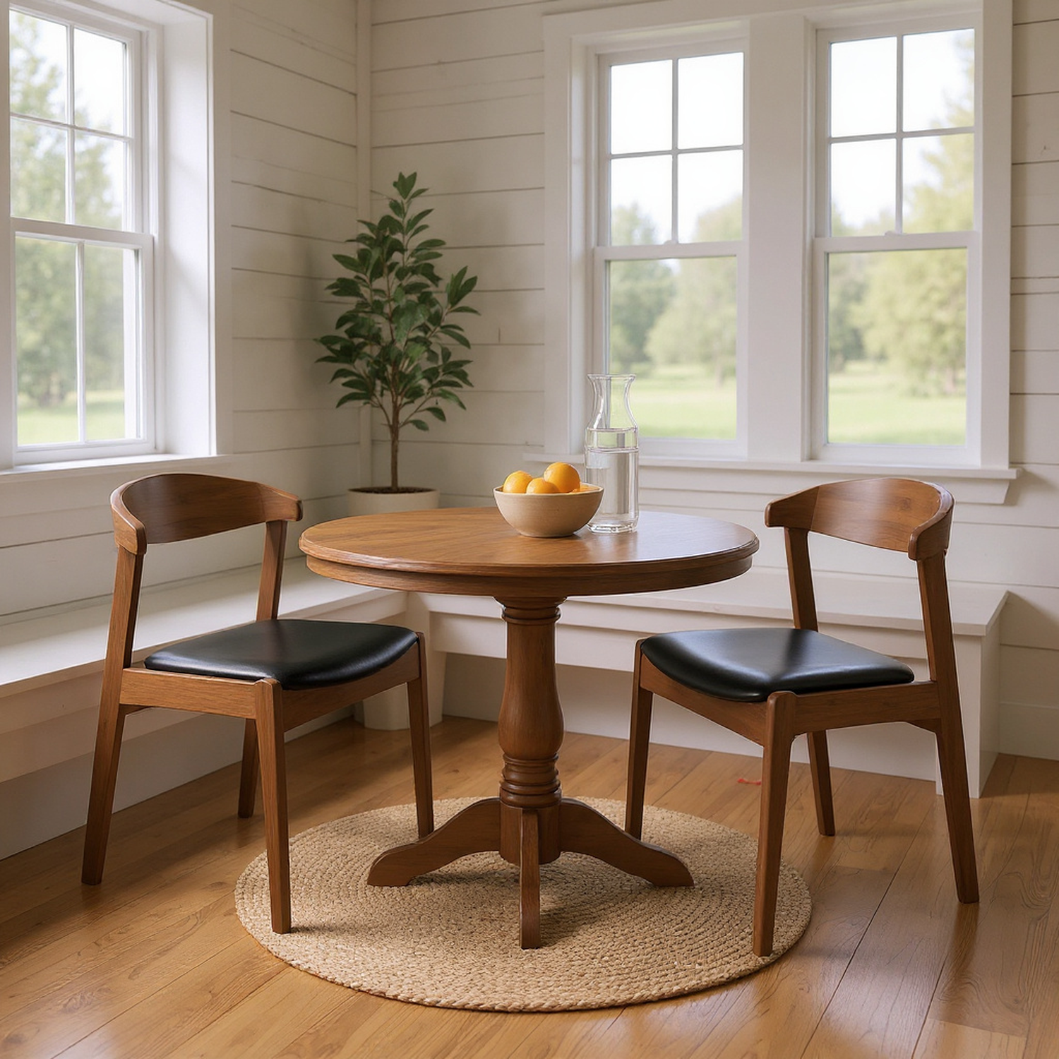 Dakota Solid Wood Black Leather Dining Chair (Set Of 2)