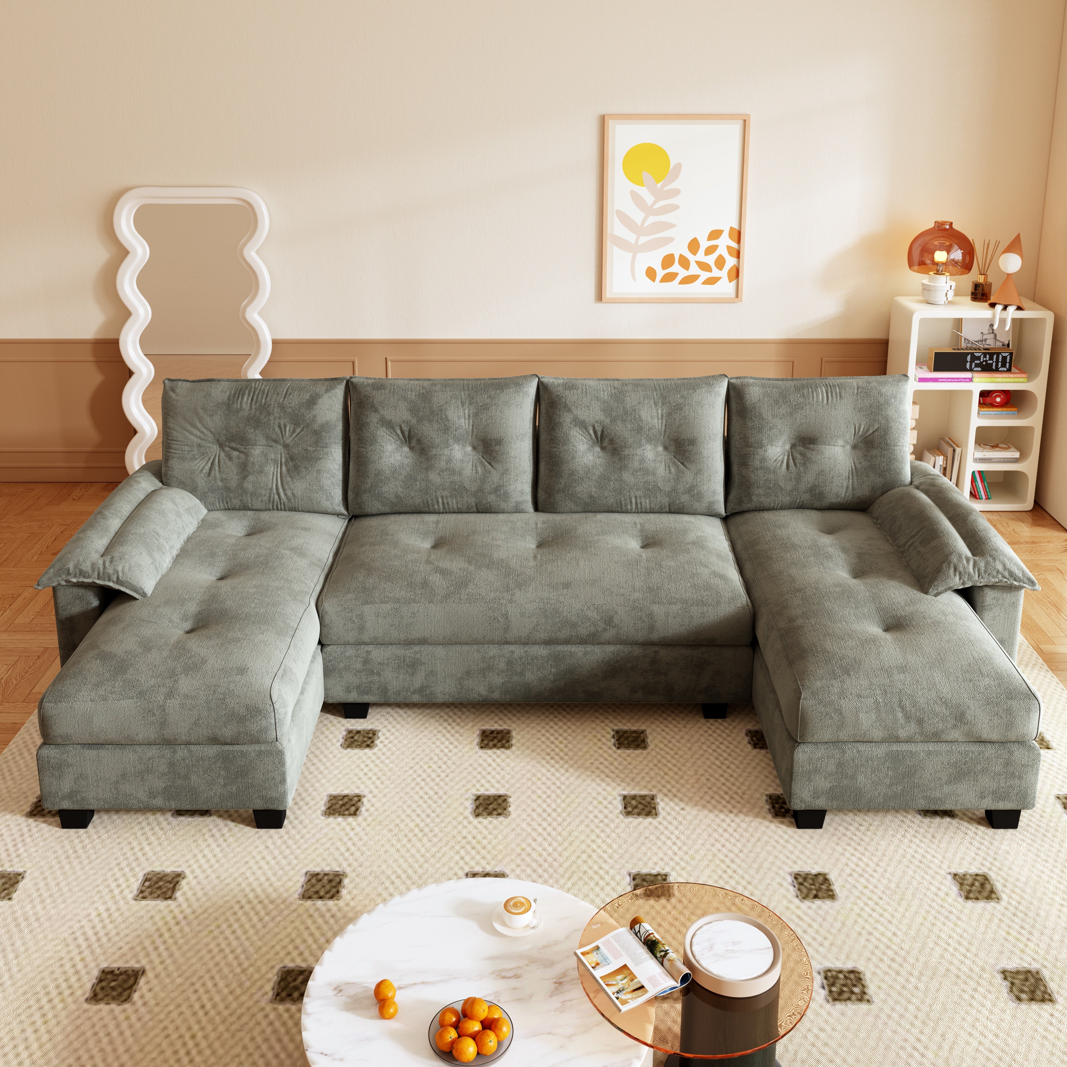 Clovis 105" U-Shaped Sleeper Sofa Bed with Chaise Lounge and Charging Port