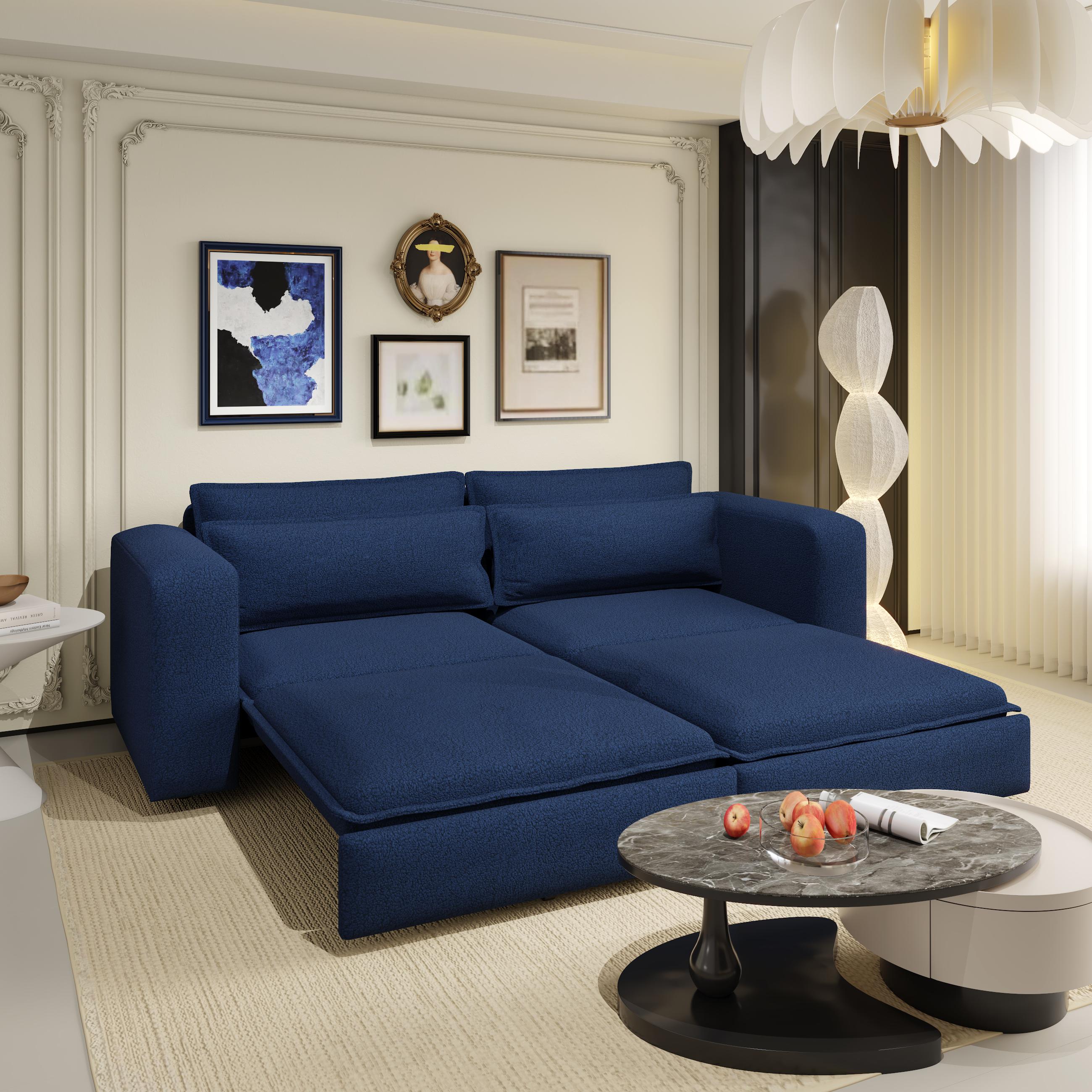 Cary 93" King Size Teddy Convertible Pull-Out Sleeper Sofa Bed with Chaise Lounge and Lumbar Pillows