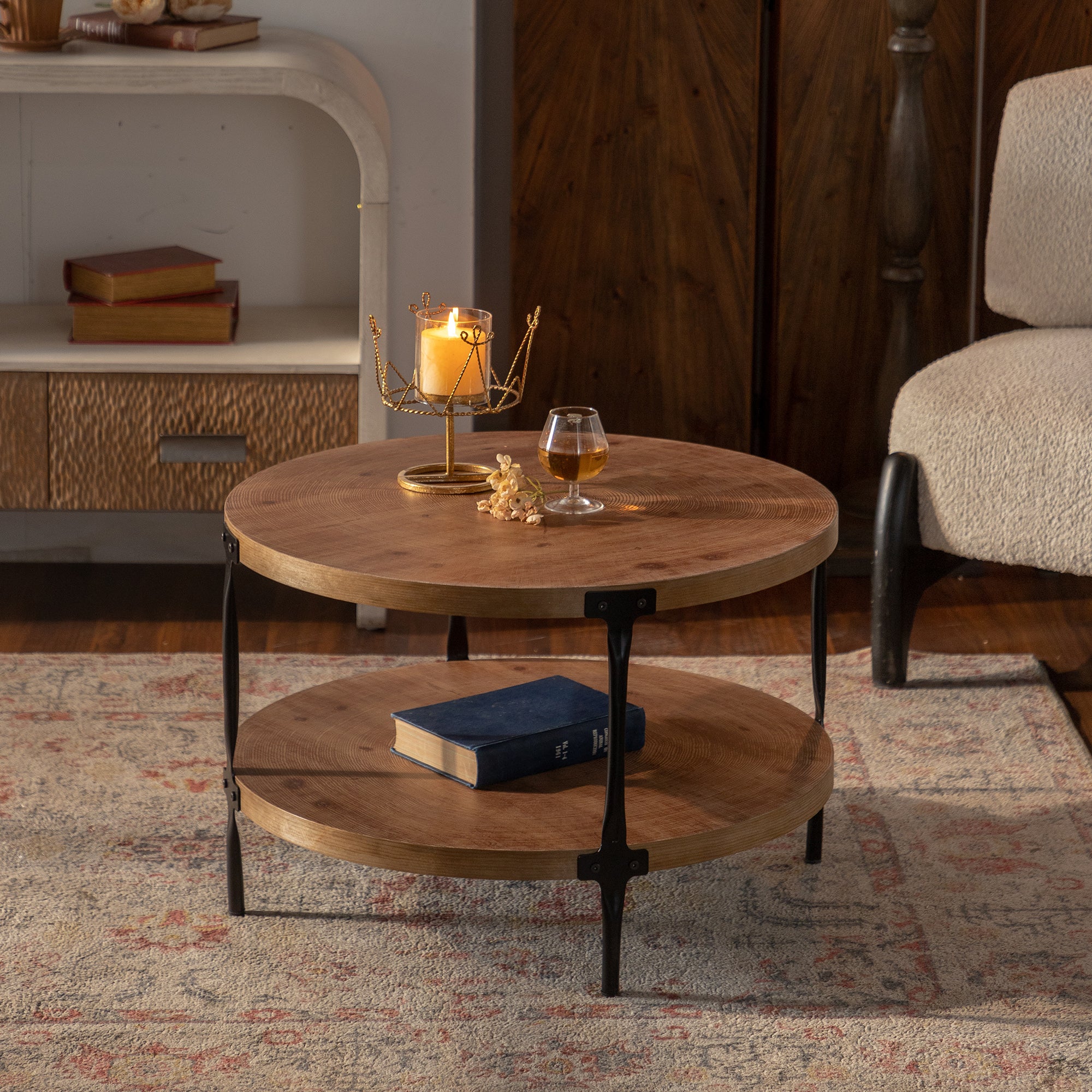 Lugano Round Coffee Table with 2 Tier Storage