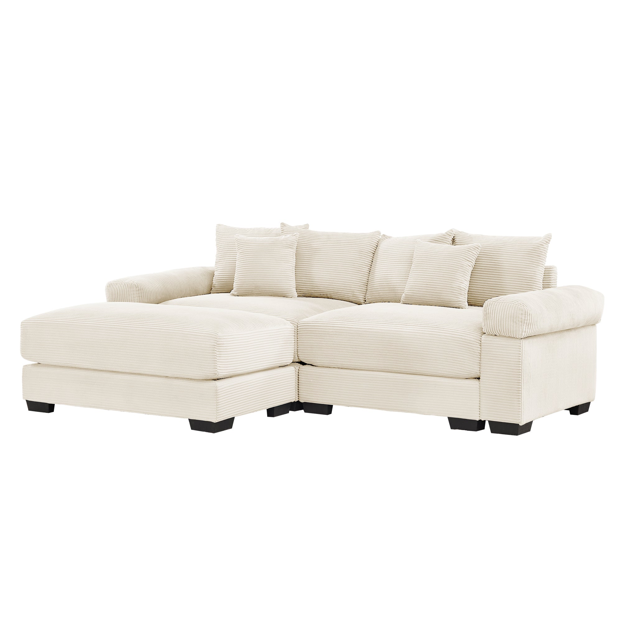 Albany 92" Modular Corduroy Cloud L-Shaped Sectional Sofa with Ottoman