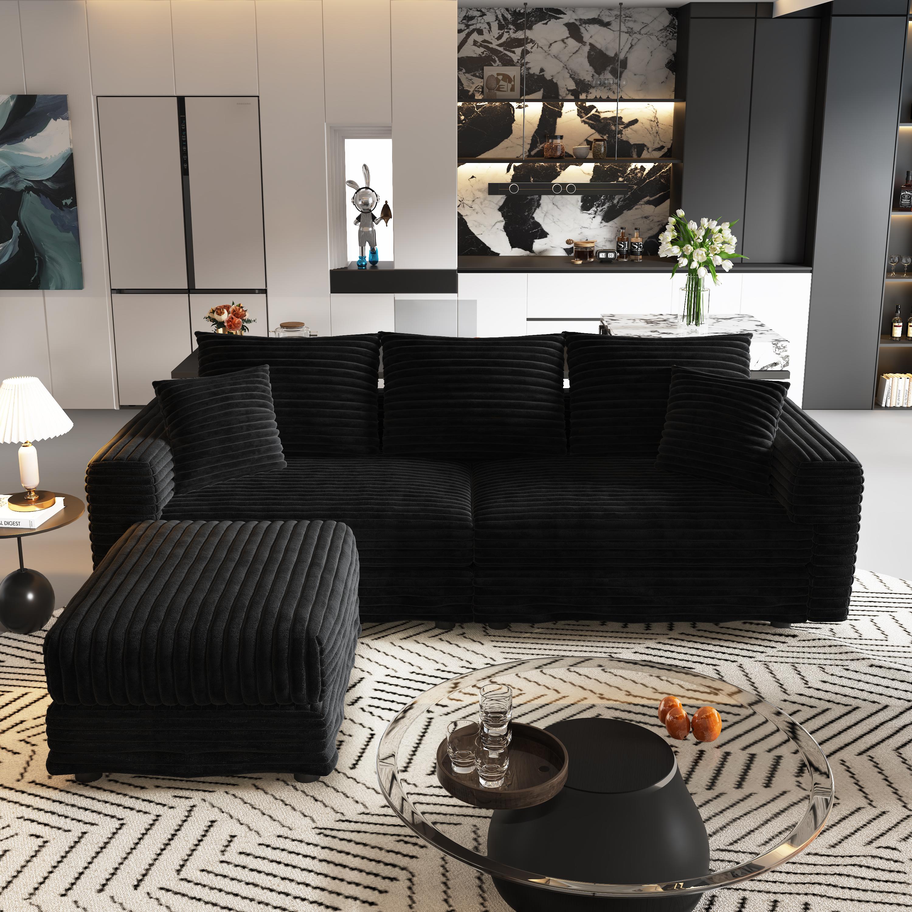 Norwalk 83" Modular Plush Corduroy L-Shaped Sectional Sofa with Movable Ottoman