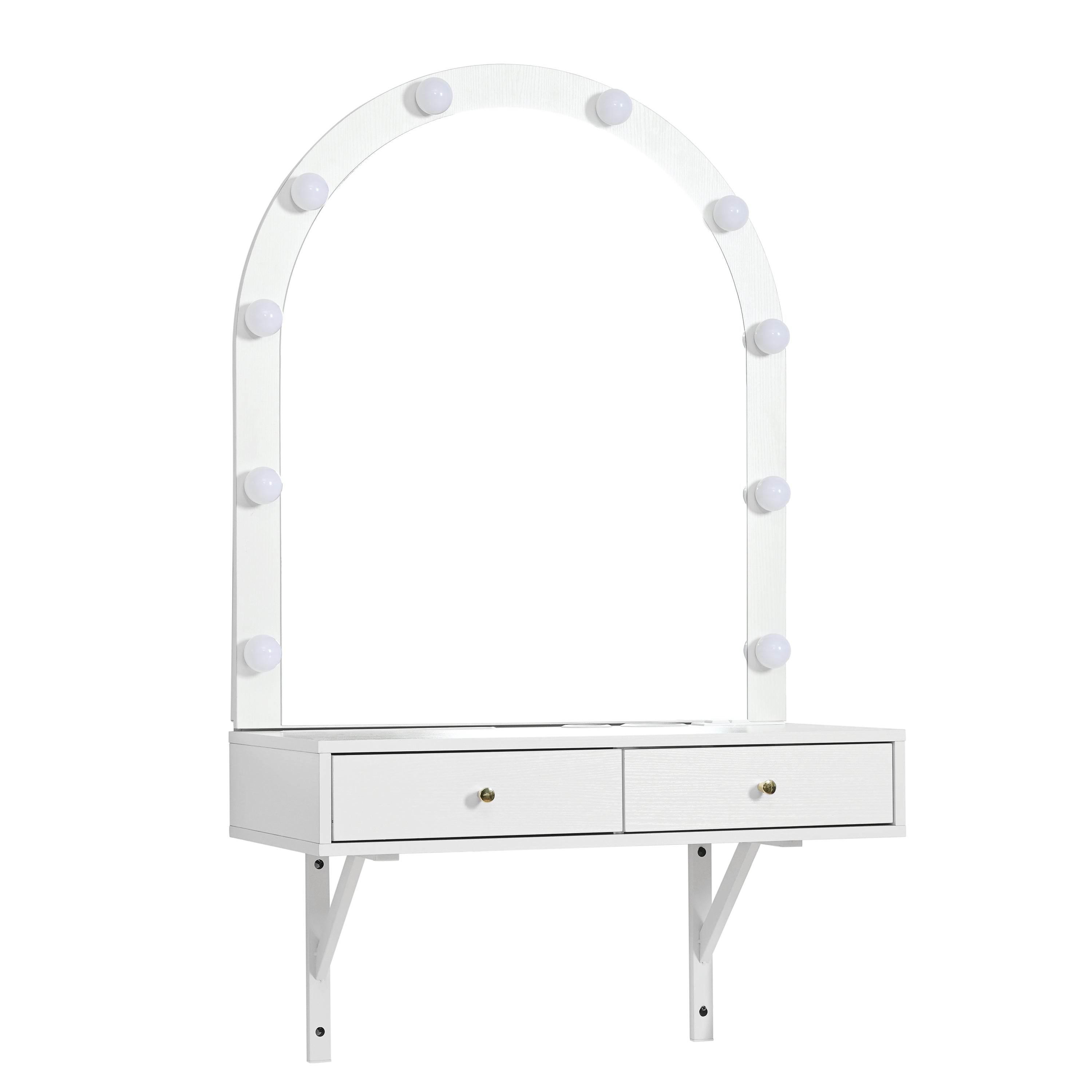 Elin 31.5" Floating Makeup Vanity with LED Arch Mirror and Power Outlet