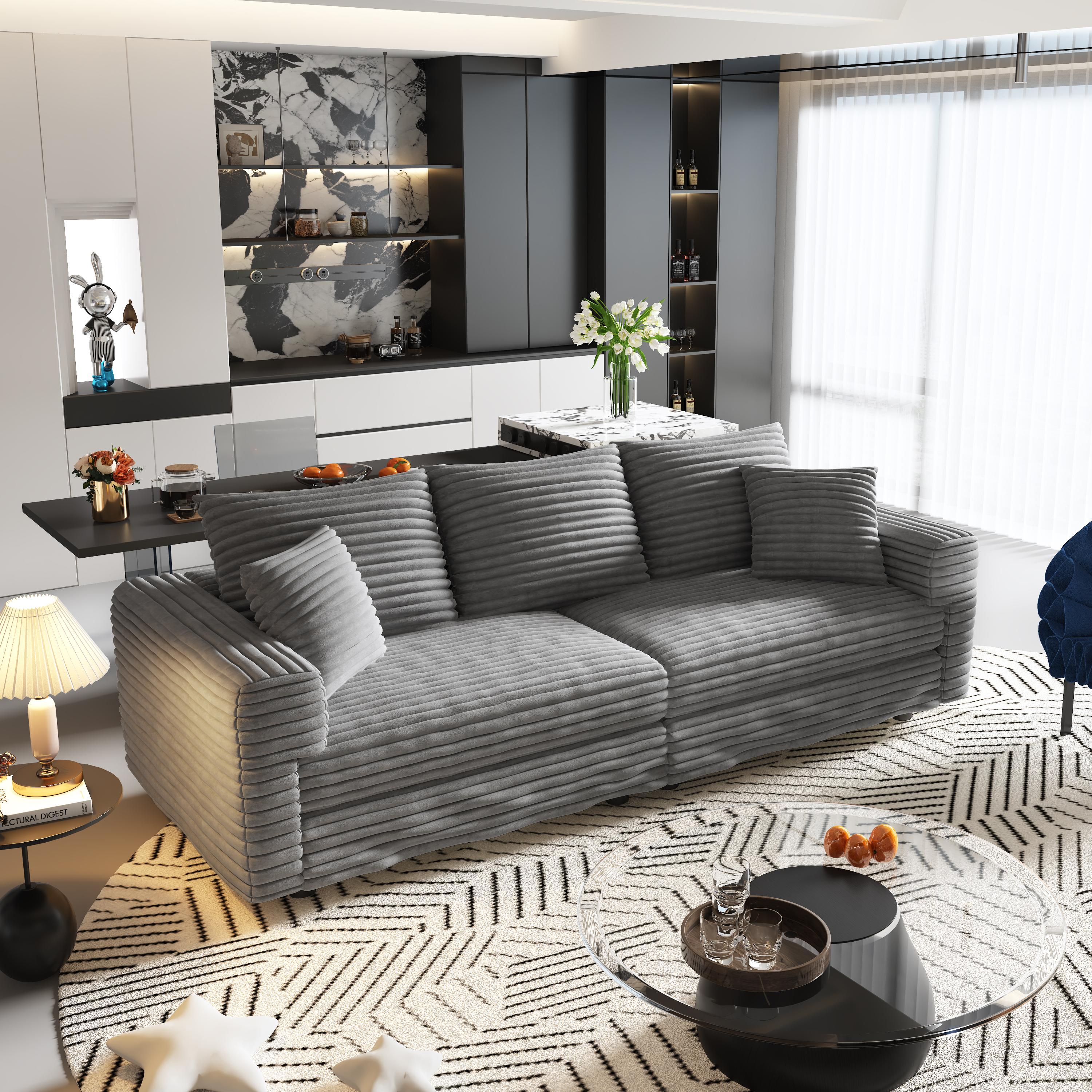 Norwalk 83" Modular Plush Corduroy L-Shaped Sectional Sofa with Movable Ottoman