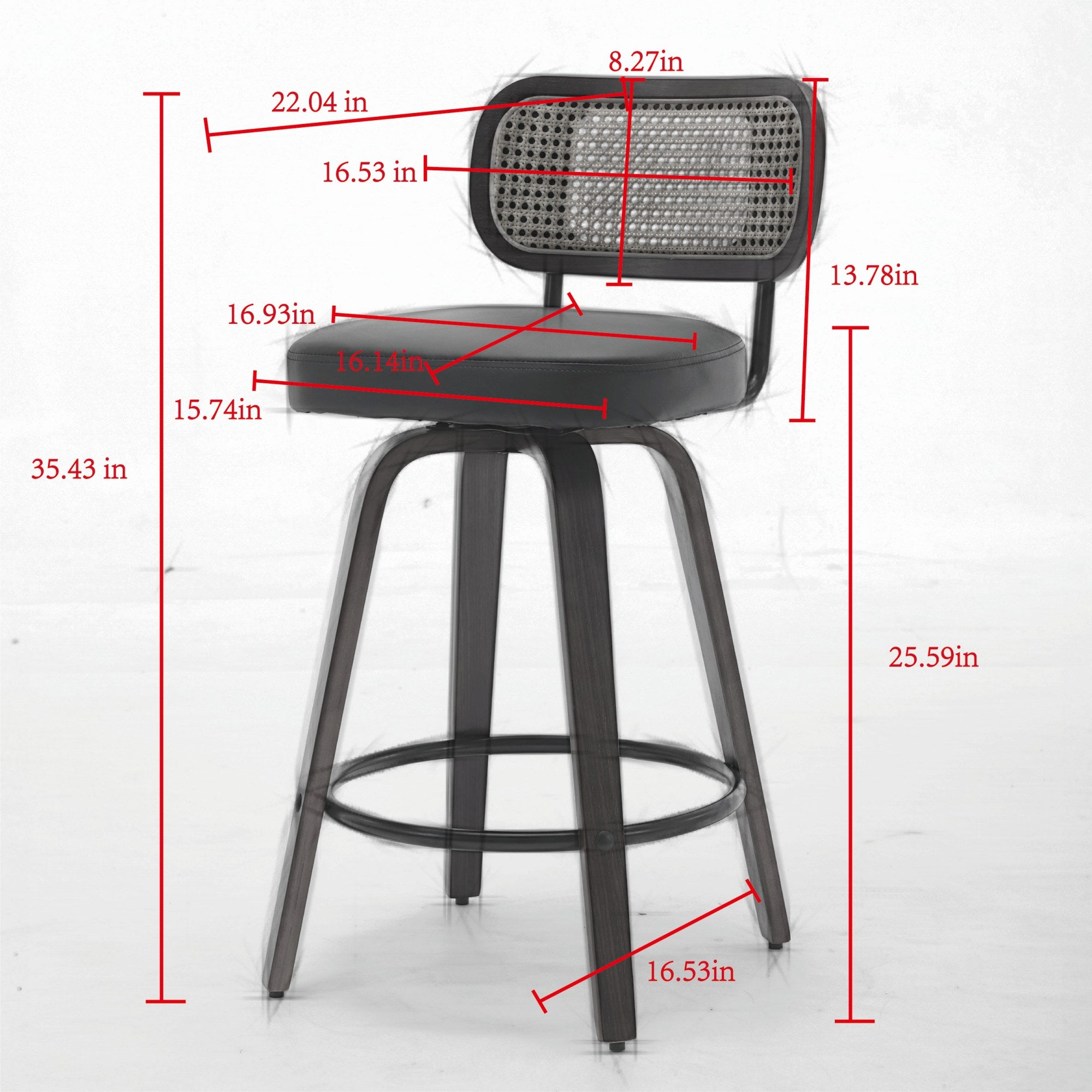 Homy Casa Medoc 26" Rattan Back Swivel Counter Height Upholstered Bar Stool Set of 2