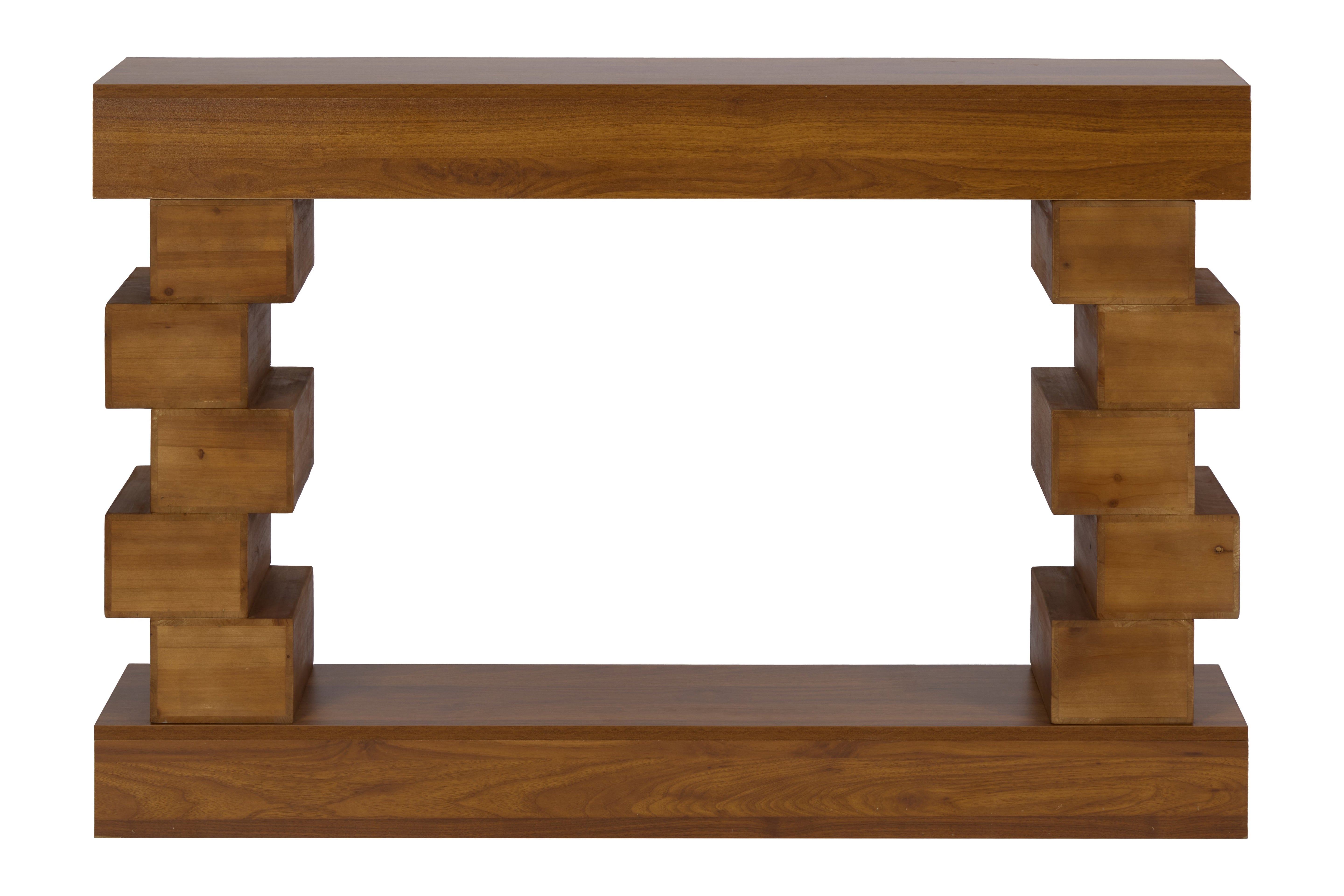 Esplanade Geometric Stacked-Wood Console Table with Warm Natural Finish