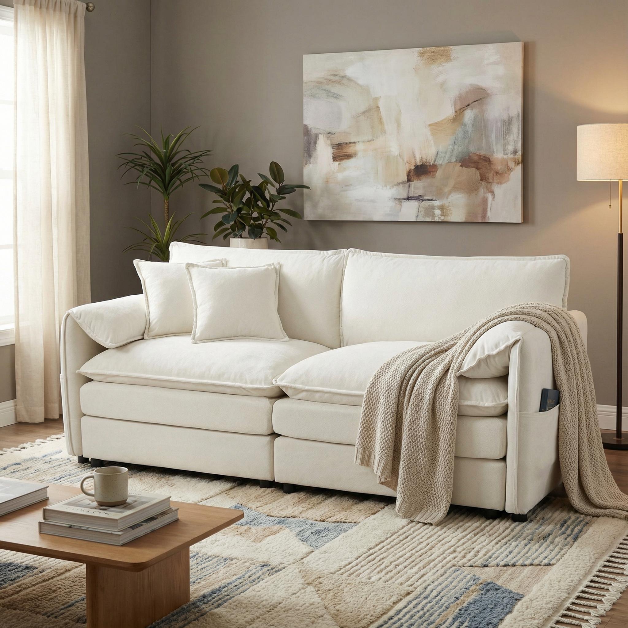 Chicago Luxe Chenille Modern Loveseat Sofa Oversized 2-Seater Beige