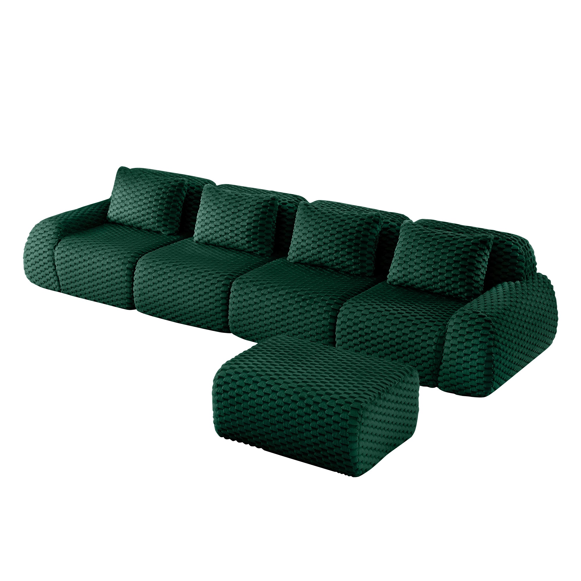 Olathe 146" Modular Flannelette Fabric L-Shaped Sectional Sofa with Movable Ottoman