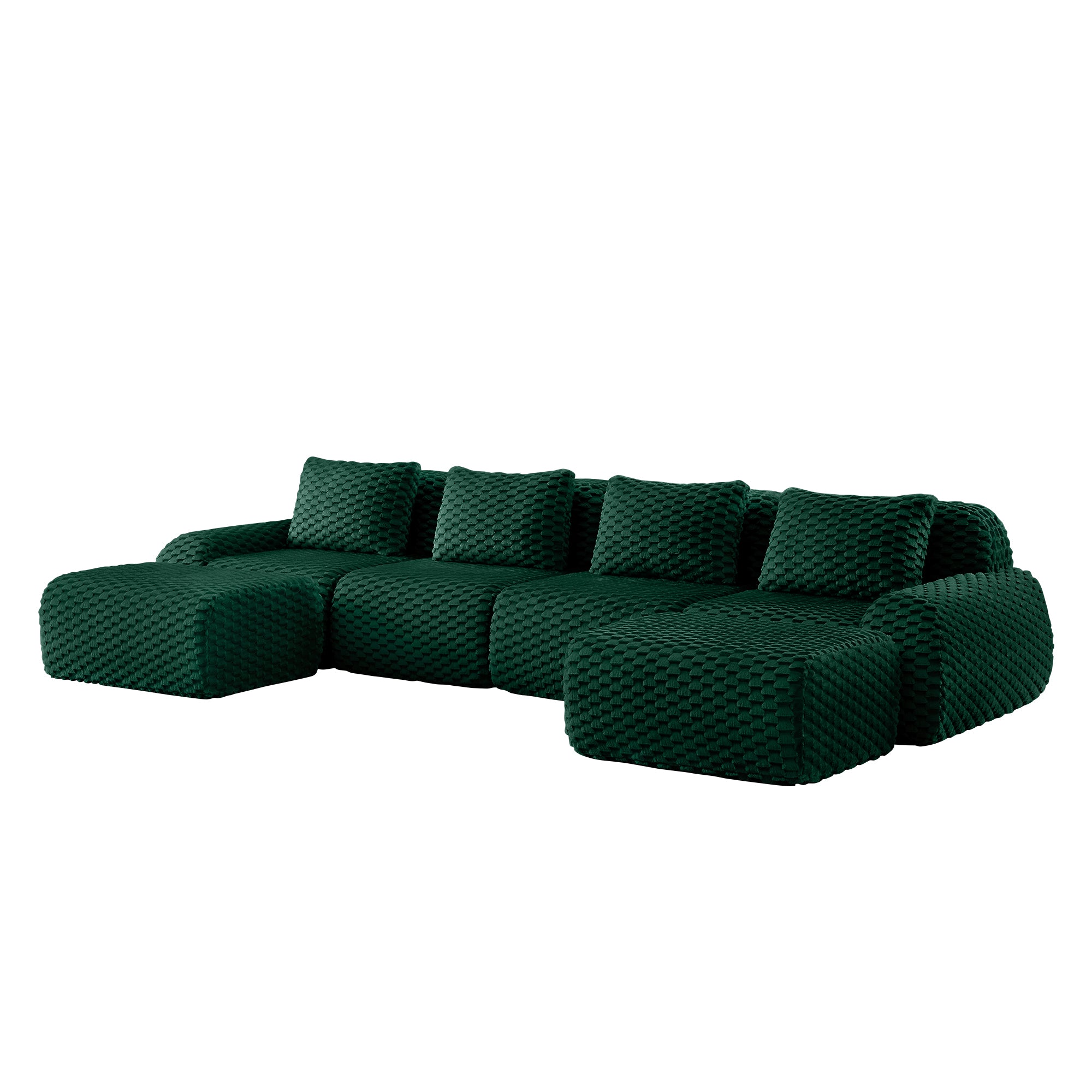 Olathe 146" Modular Flannelette Fabric U-Shaped Sectional Sofa with Movable Ottomans