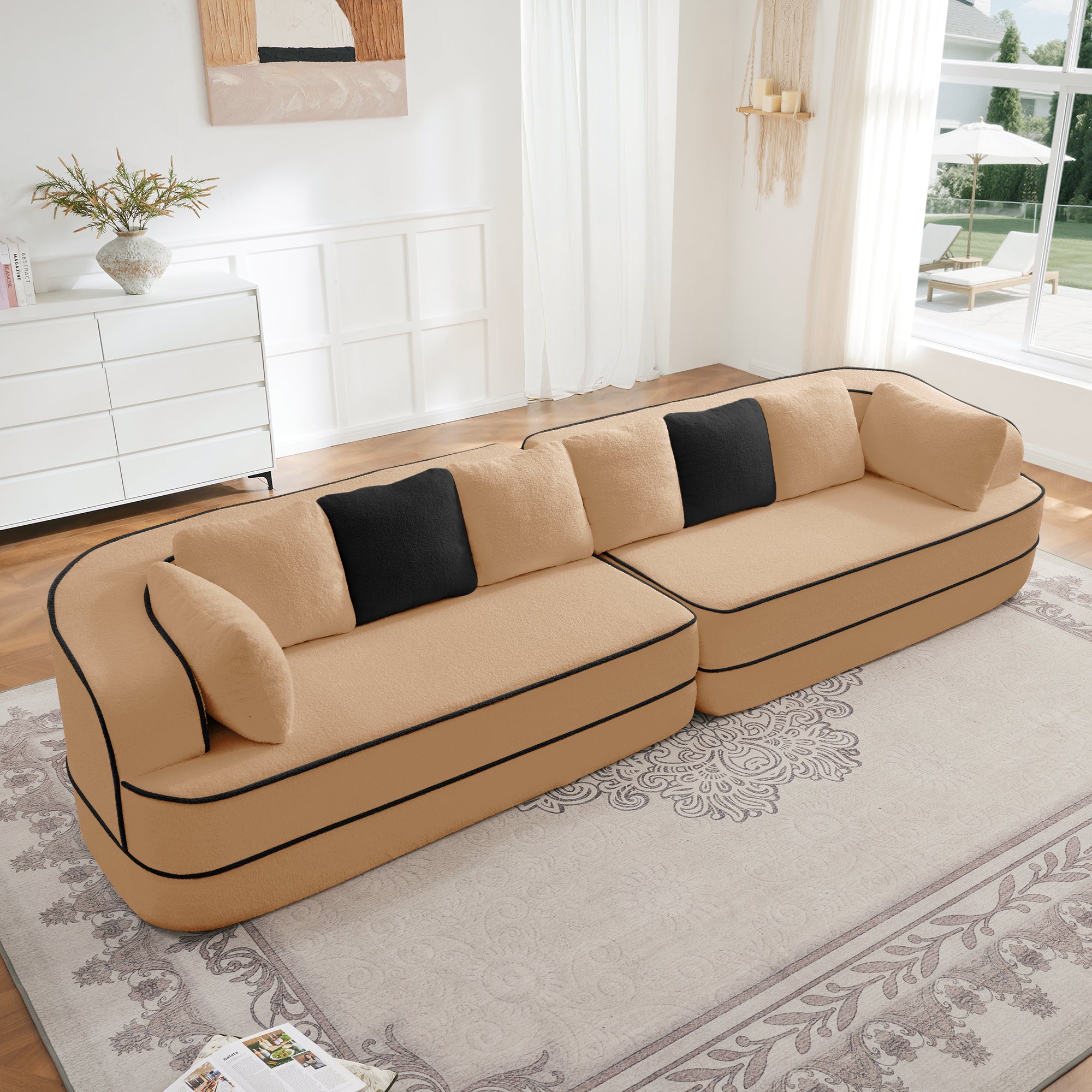 Gilbert 135" Teddy Fabric 4-Seat Oversized Modular Sofa
