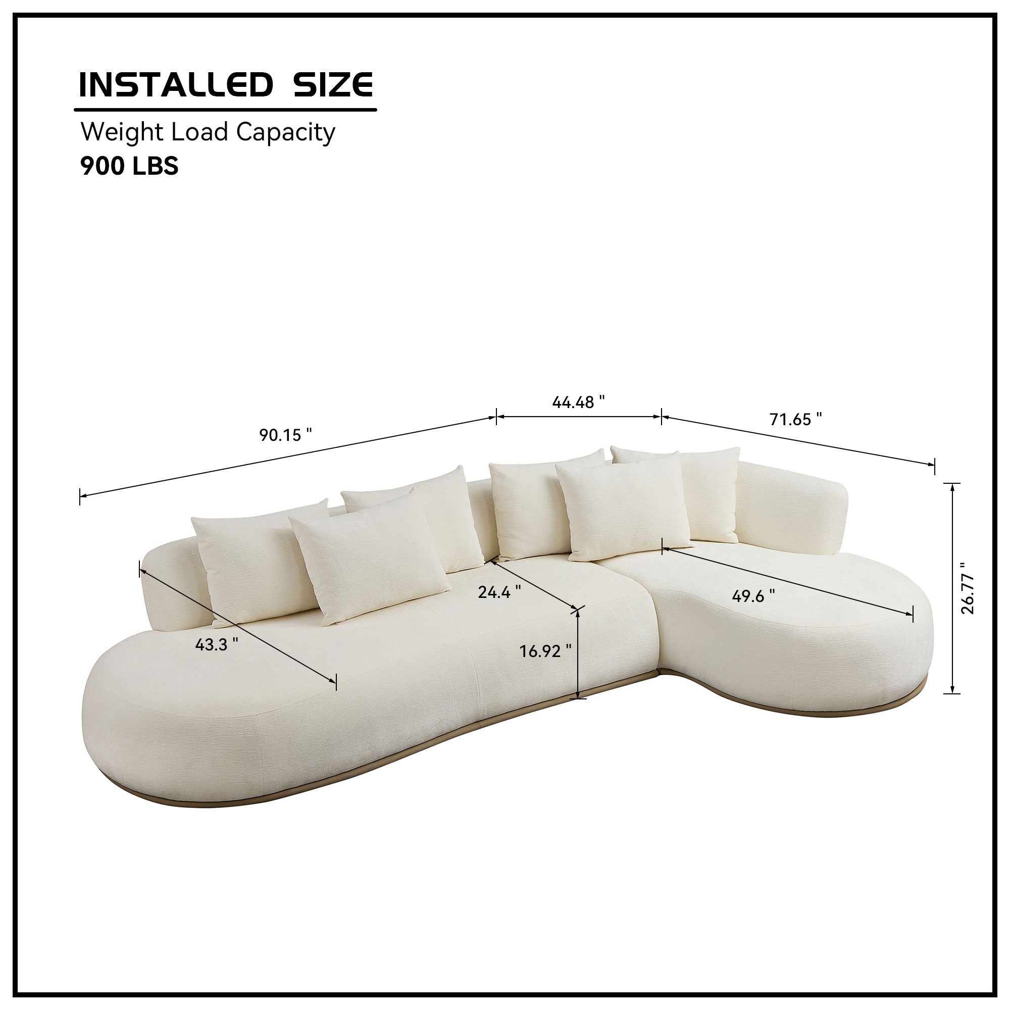 Boulder 134" L-Shape Sectional Sofa with Curved Chaise