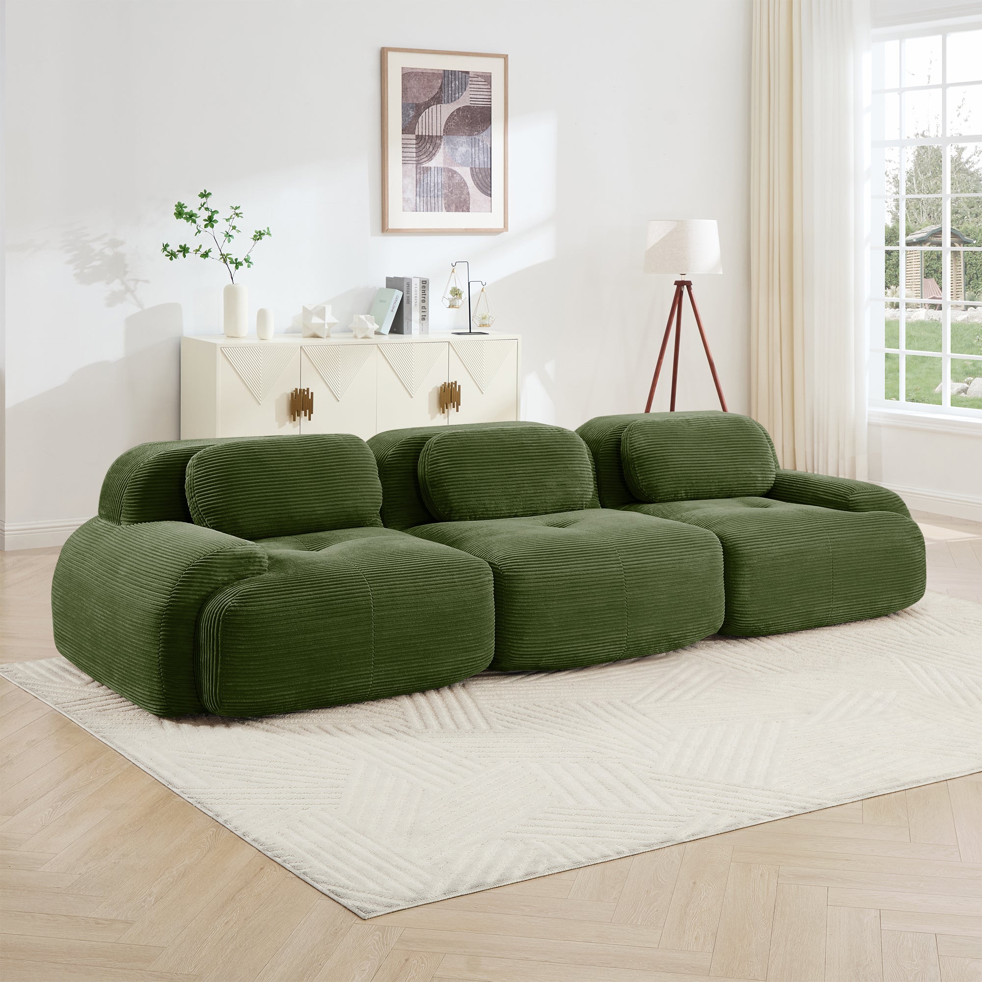 Anchorage 116" Modular Corduroy 3-Seater Sofa with Curved Armrest
