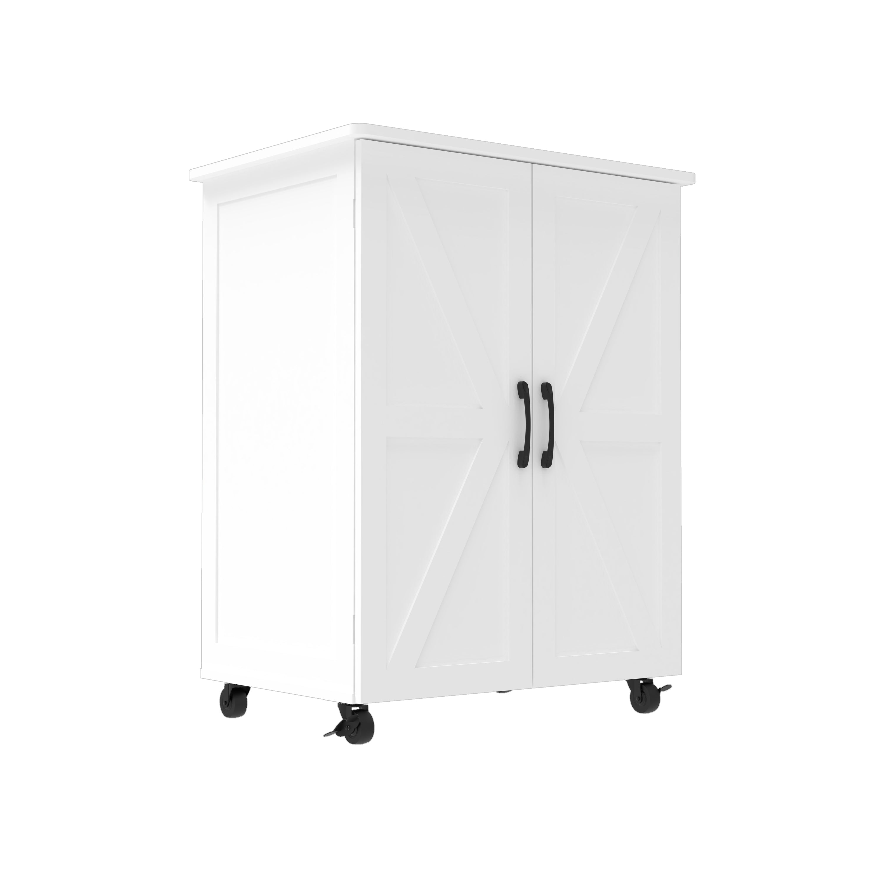 Ivy Modern Farmhouse Kitchen Cart with Double Doors & Wheels – White Rolling Storage Cabinet