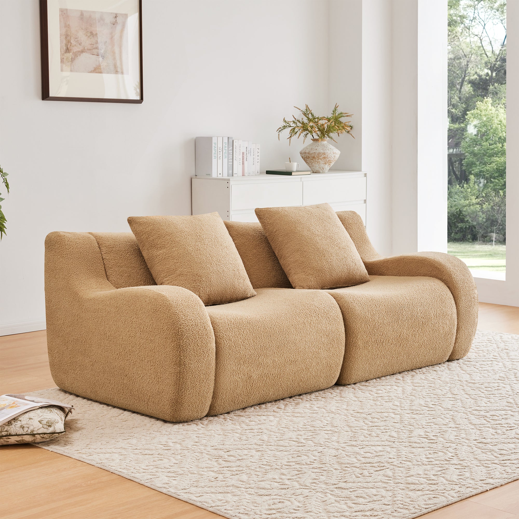 Chico 83" Teddy Fabric Loveseat Sofa with Streamlined Design and Pillows