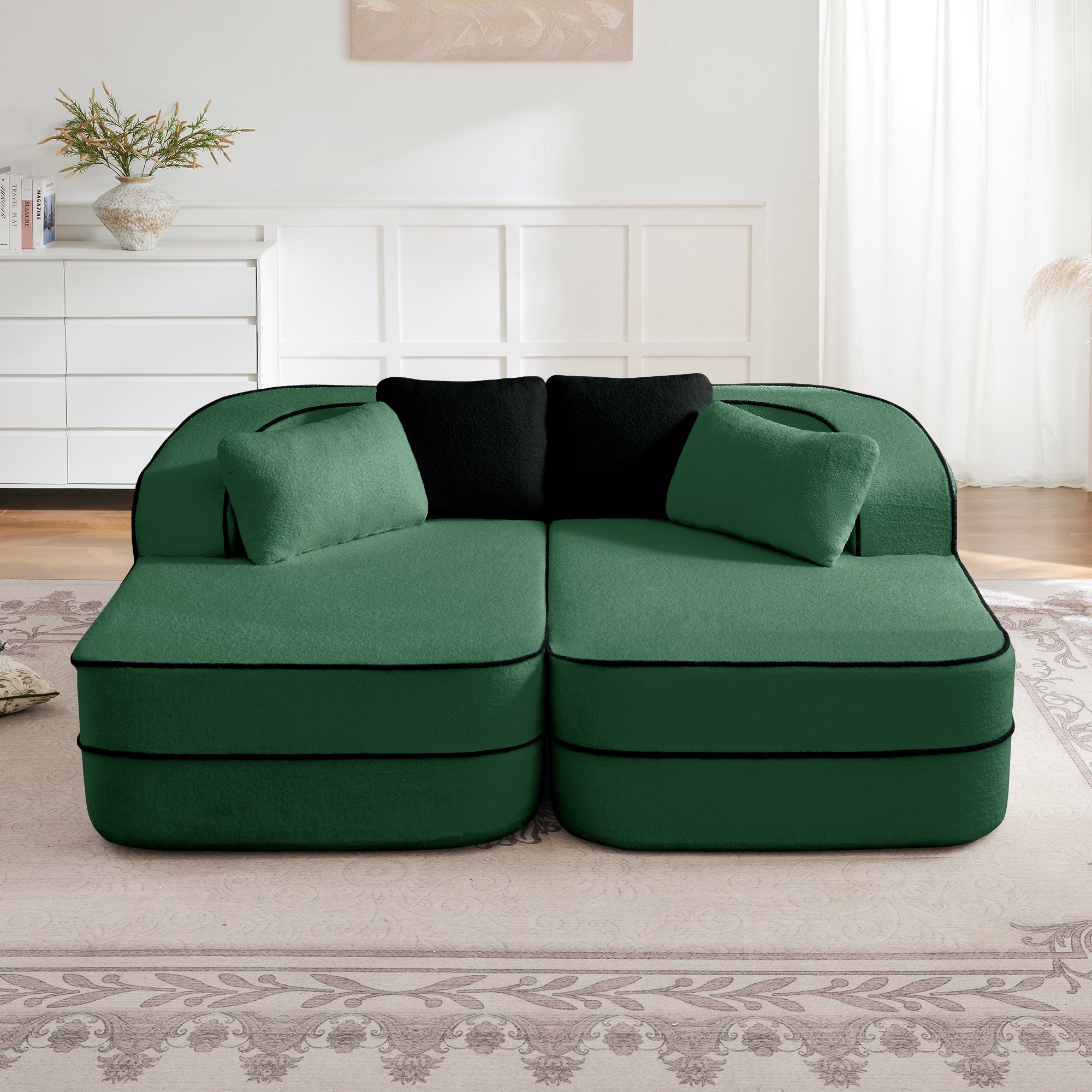 Gilbert 77.2" Teddy Fabric Sofa-in-a-Box with Double Chaise